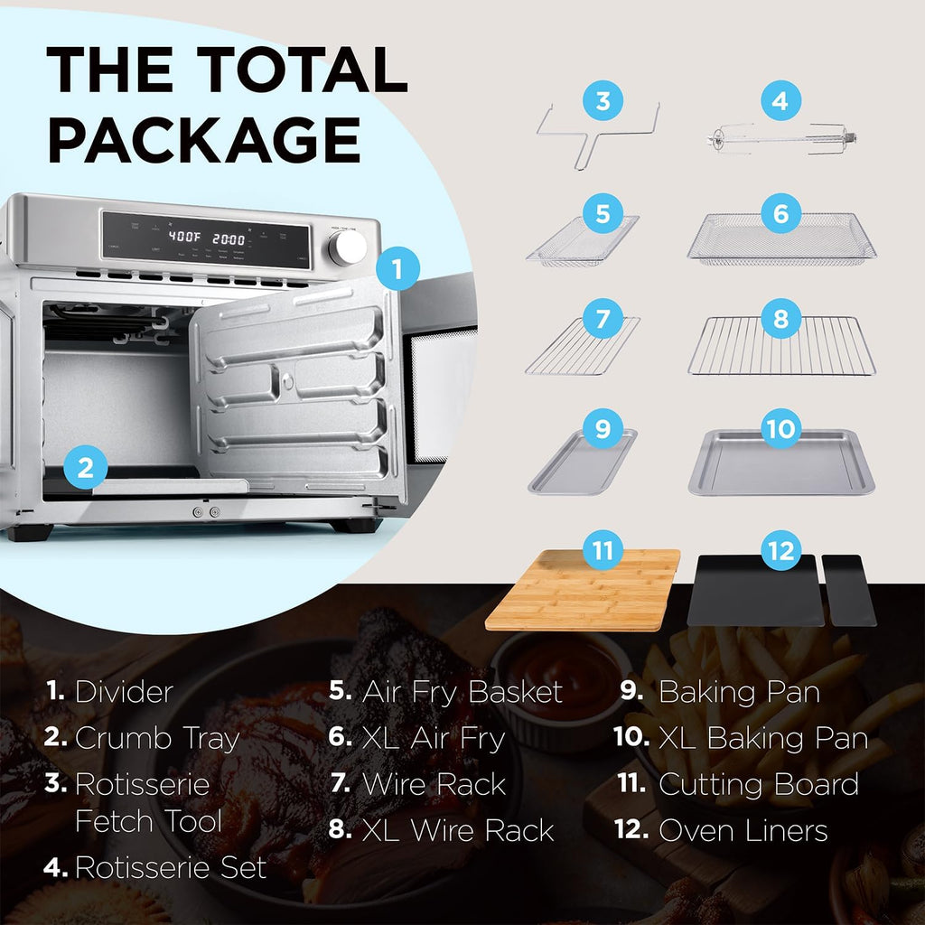Ivation Dual Zone Air Fryer French Door Oven - 32 Quatity Convection Toaster Combo, 10-in-1 Multifunction Up to 450° - 1800W - Temperature Control, Timer - Stainless Steel - Dehydrate, Bake, Roast