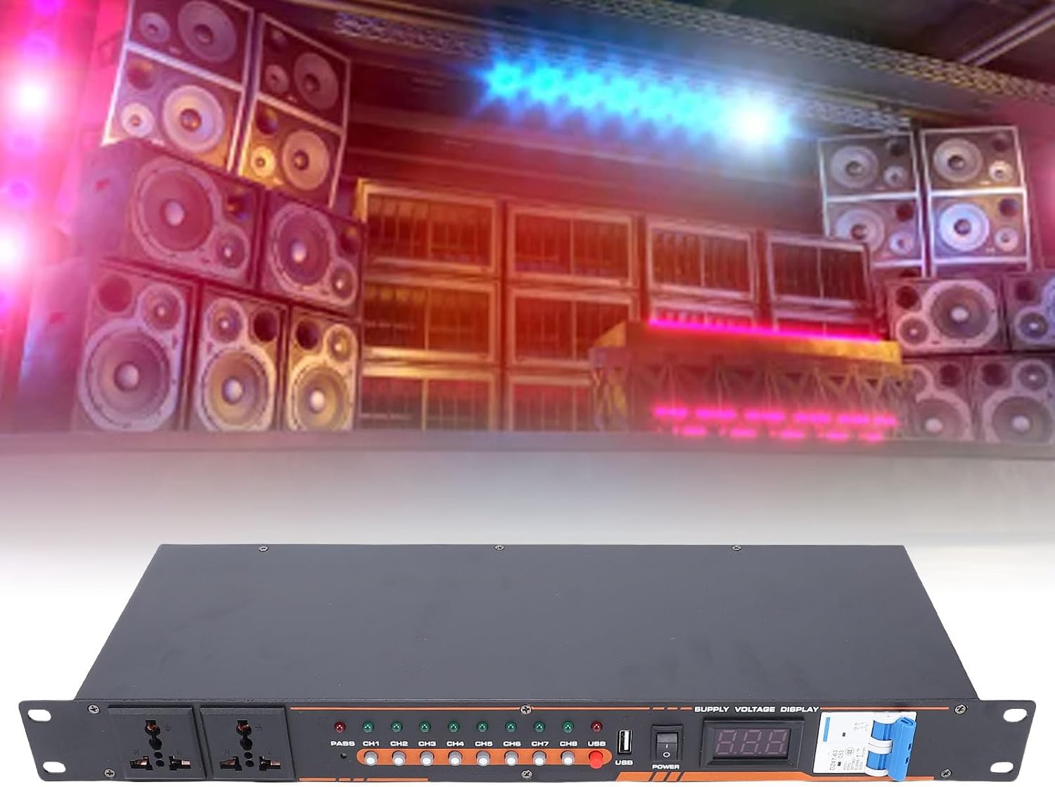 10 Outlet Power Sequencer, High Power Audio Equipment Power Controller with Digital Voltage Display, for Stage Amplifier Studio PA System AV Equipment (US Plug)