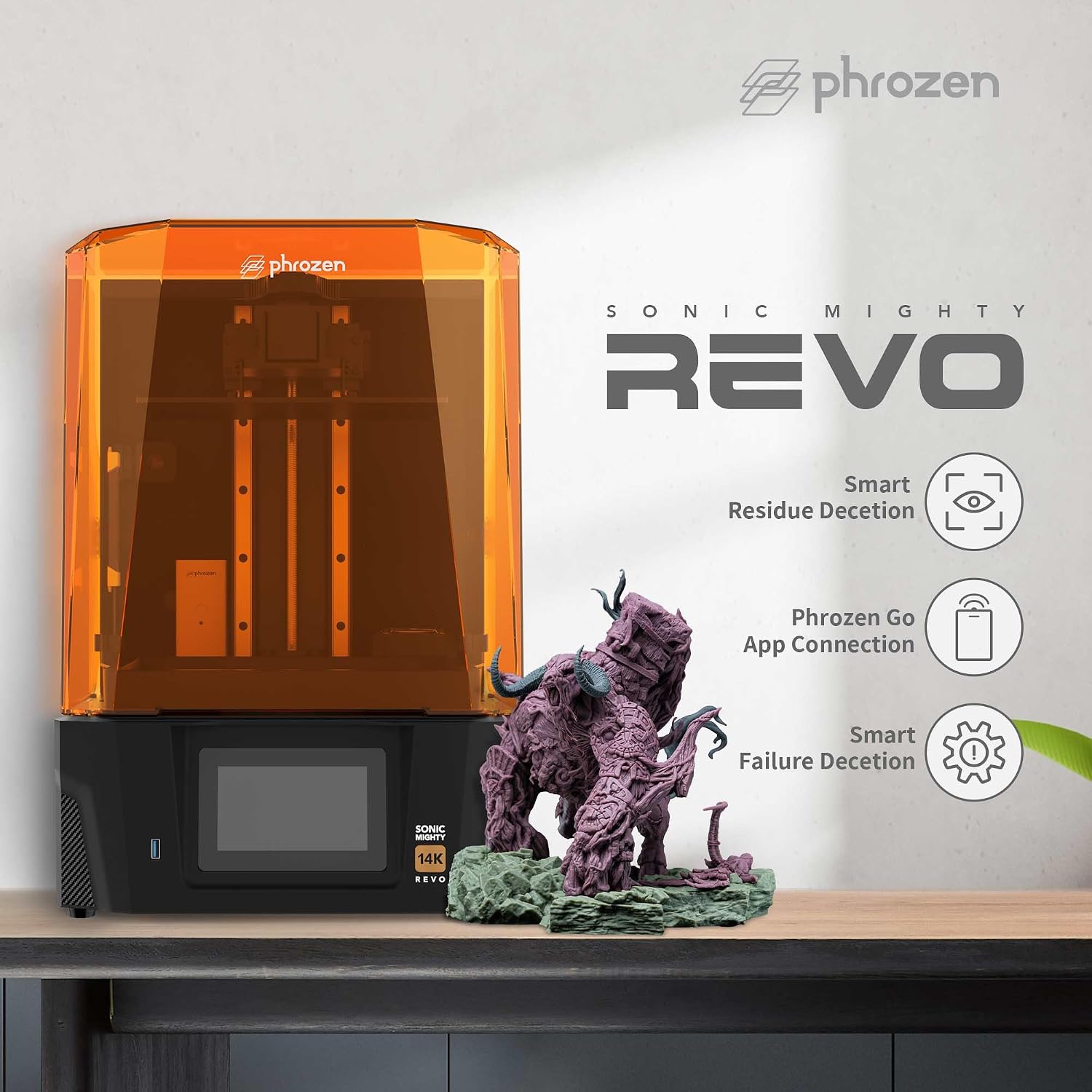 phrozen Sonic Mighty Revo 14K LCD Resin 3D Printer, 10.1' Monochrome LCD, Tabletop 3D Printer with 16.8*24.8µm XY Resolution, 8.8*5.0*9.3 Inch Printing Volume for Models, Miniatures & Action Figures