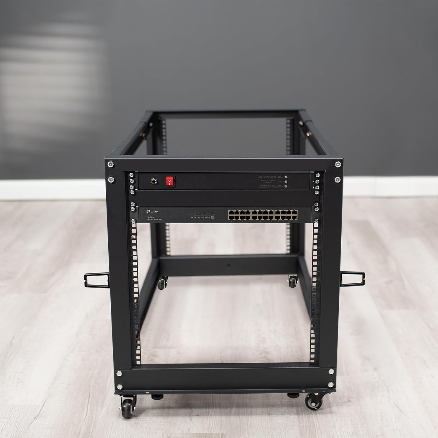 VIVO 12U Freestanding Server Rack, Mobile Open Frame 22 to 40 Inch Adjustable Network Server Cart, Black Steel, CART-SR12U