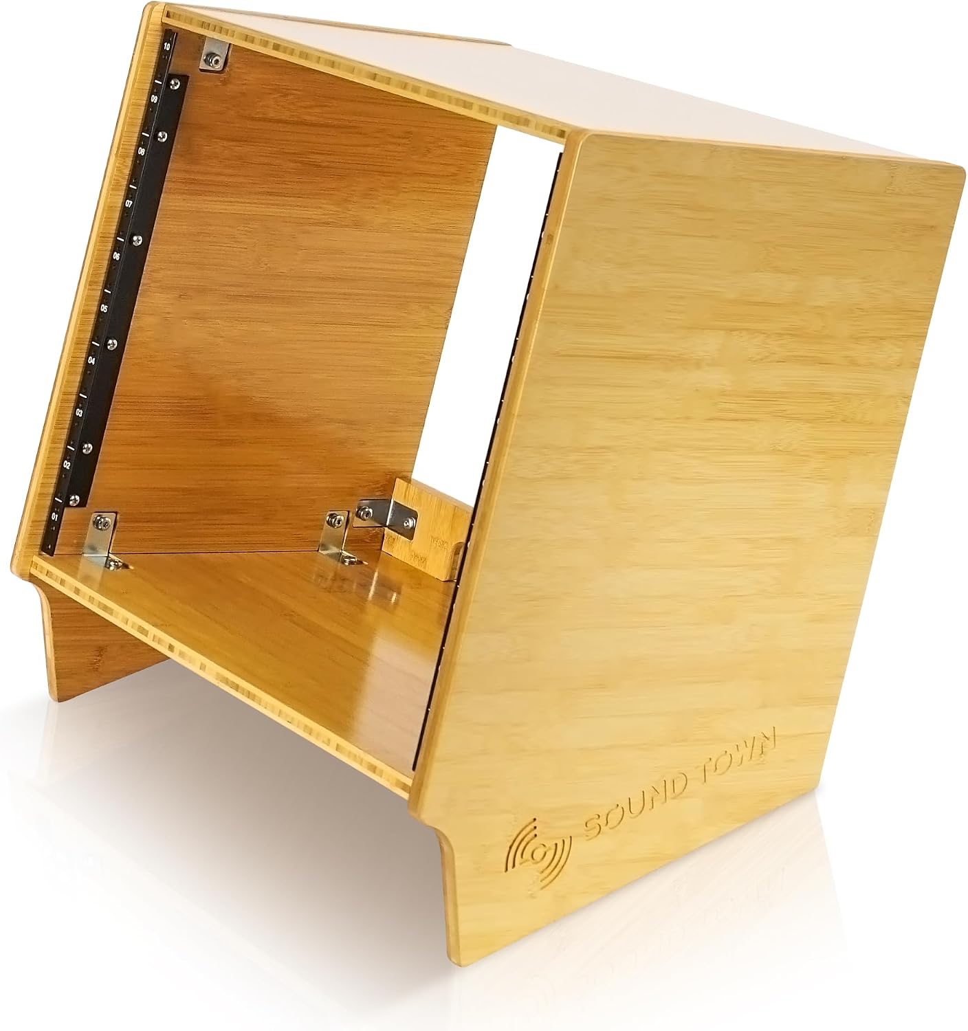 Sound Town DIY 10U Angled Desktop Turret Studio Rack, Solid Carbonized Bamboo, Assembly Required (STBR-10SL)