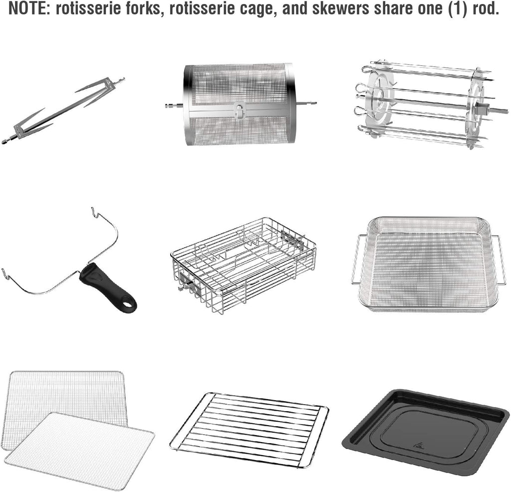 GoWISE USA GW44800-O Deluxe 12.7-Quarts 15-in-1 Electric Air Fryer Oven with Rotisserie and Dehydrator + 50 Recipes QT, Black/Silver