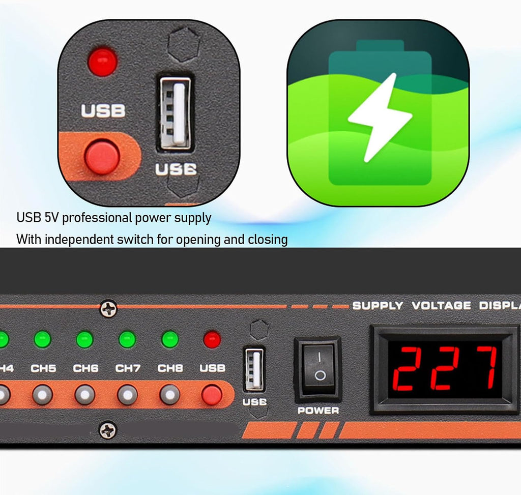 10 Outlet Power Sequencer, High Power Audio Equipment Power Controller with Digital Voltage Display, for Stage Amplifier Studio PA System AV Equipment (US Plug)
