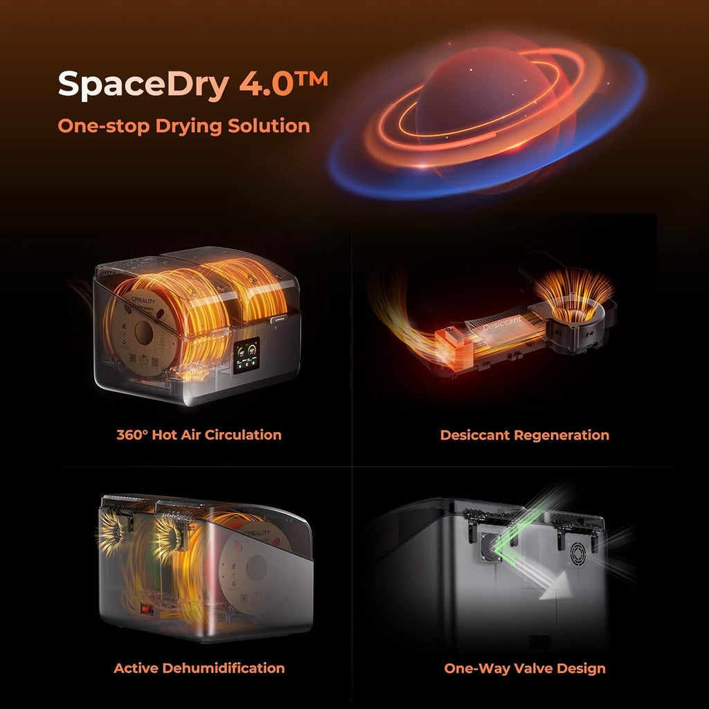 Creality Space Pi X4 Filament Dryer Box, New Upgrade 4-Spool 3D Printer Filament Storage with Dual Heating Chambers, 200W Fast Heating Up to 85℃, for PLA, PETG, ABS, TPU, Nylon, PC