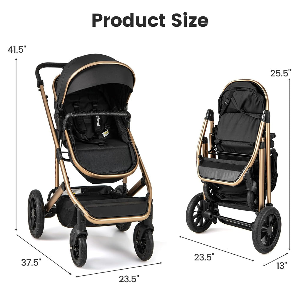 INFANS 2 in 1 Baby Stroller, Folding Newborn Pram Convertible Stroller Bassinet for Infant Foldable High Landscape Shock Absorption with Reversible Seat Aluminum Structure for Pushchair