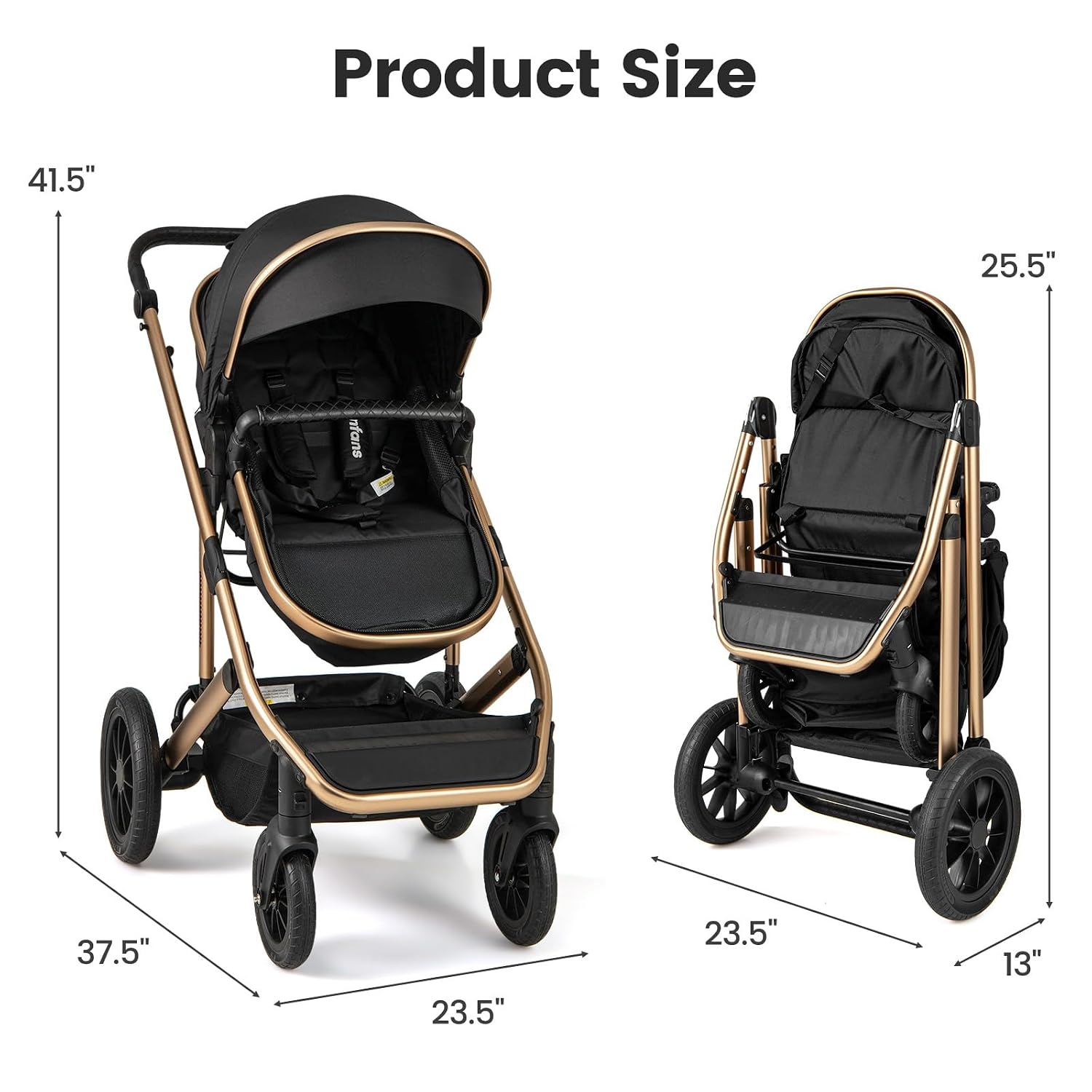 INFANS 2 in 1 Baby Stroller, Folding Newborn Pram Convertible Stroller Bassinet for Infant Foldable High Landscape Shock Absorption with Reversible Seat Aluminum Structure for Pushchair