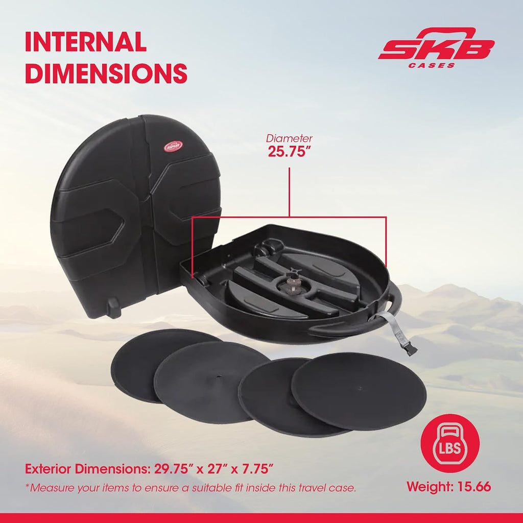 SKB ATA 24 Inch Cymbal Vault, Durable Roto-Molded Polyethylene Rolling Case with Handle, Wheels and Padded Dividers, Holds Up to 8 Cymbals, Black