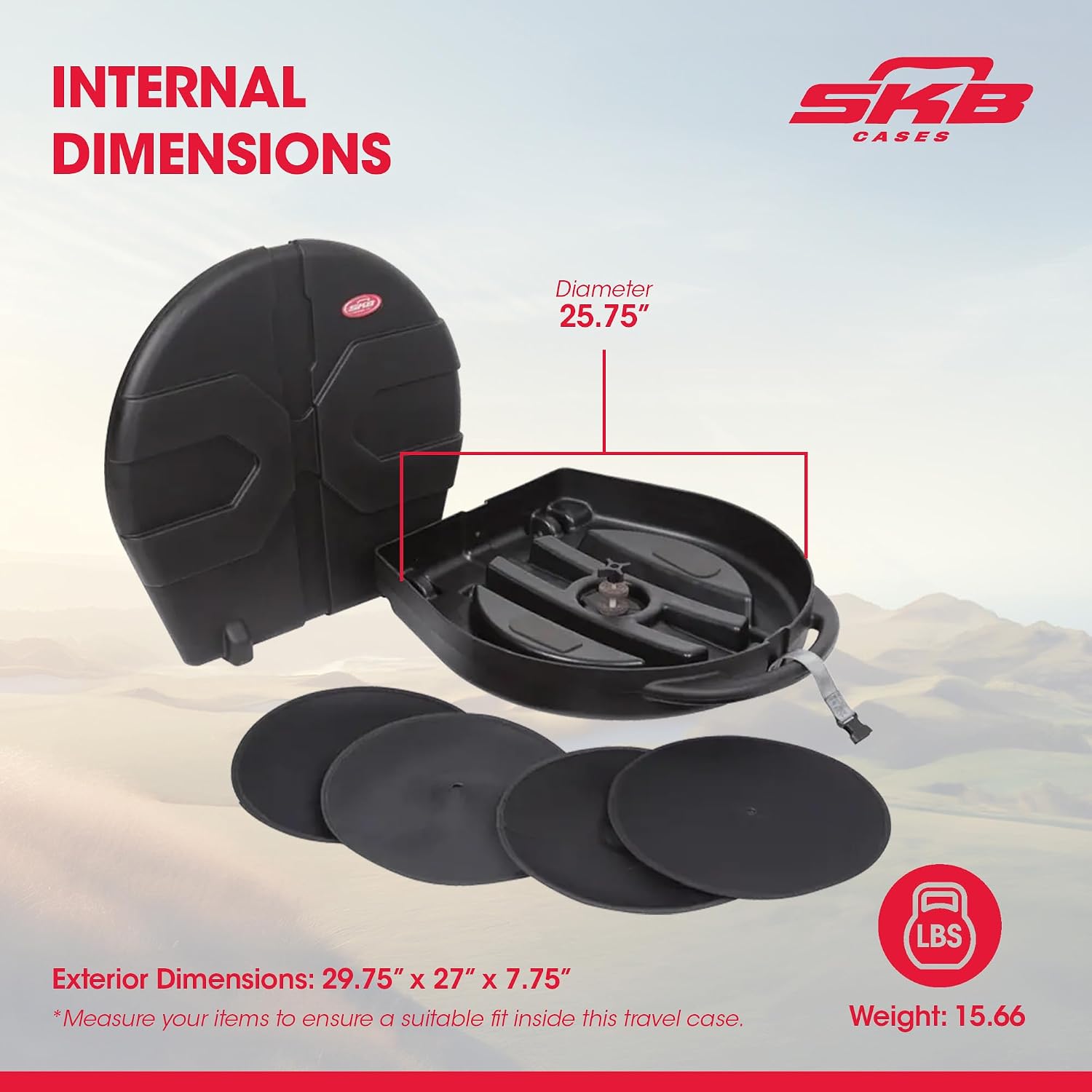 SKB ATA 24 Inch Cymbal Vault, Durable Roto-Molded Polyethylene Rolling Case with Handle, Wheels and Padded Dividers, Holds Up to 8 Cymbals, Black
