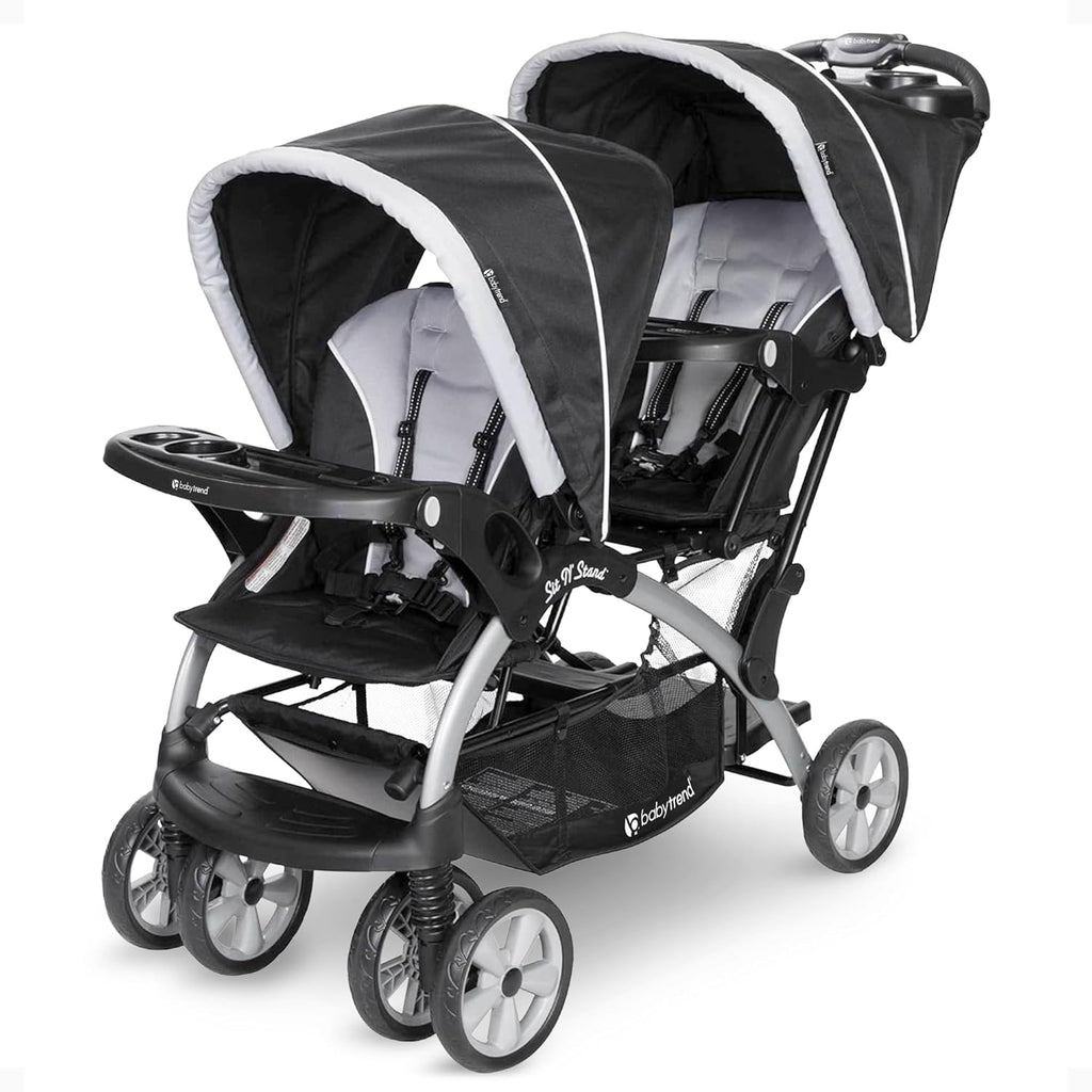 Baby Trend Double Infant and Toddler Stroller w/ Harness and Basket, Sit N' Stand, Stormy.