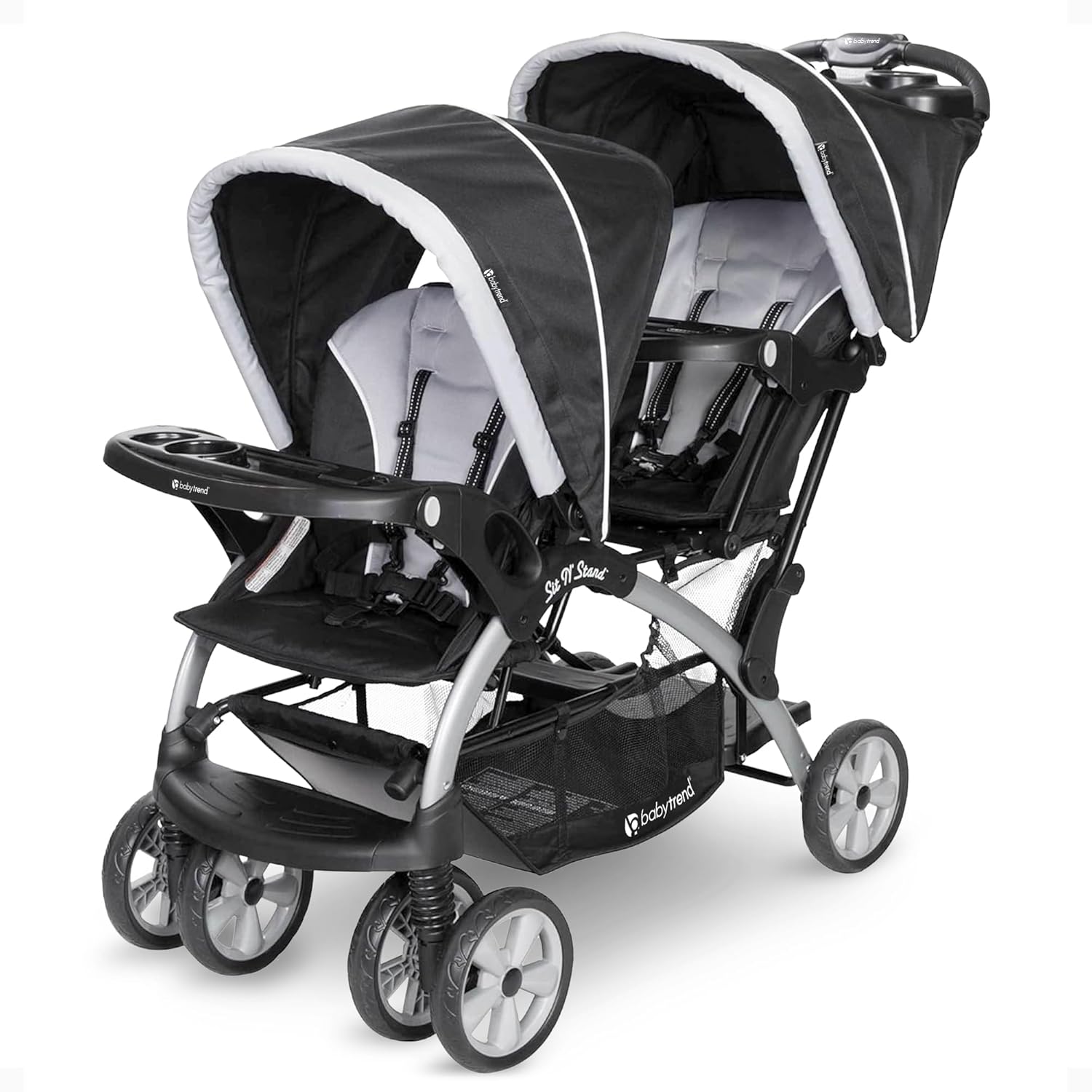 Baby Trend Double Infant and Toddler Stroller w/ Harness and Basket, Sit N' Stand, Stormy.