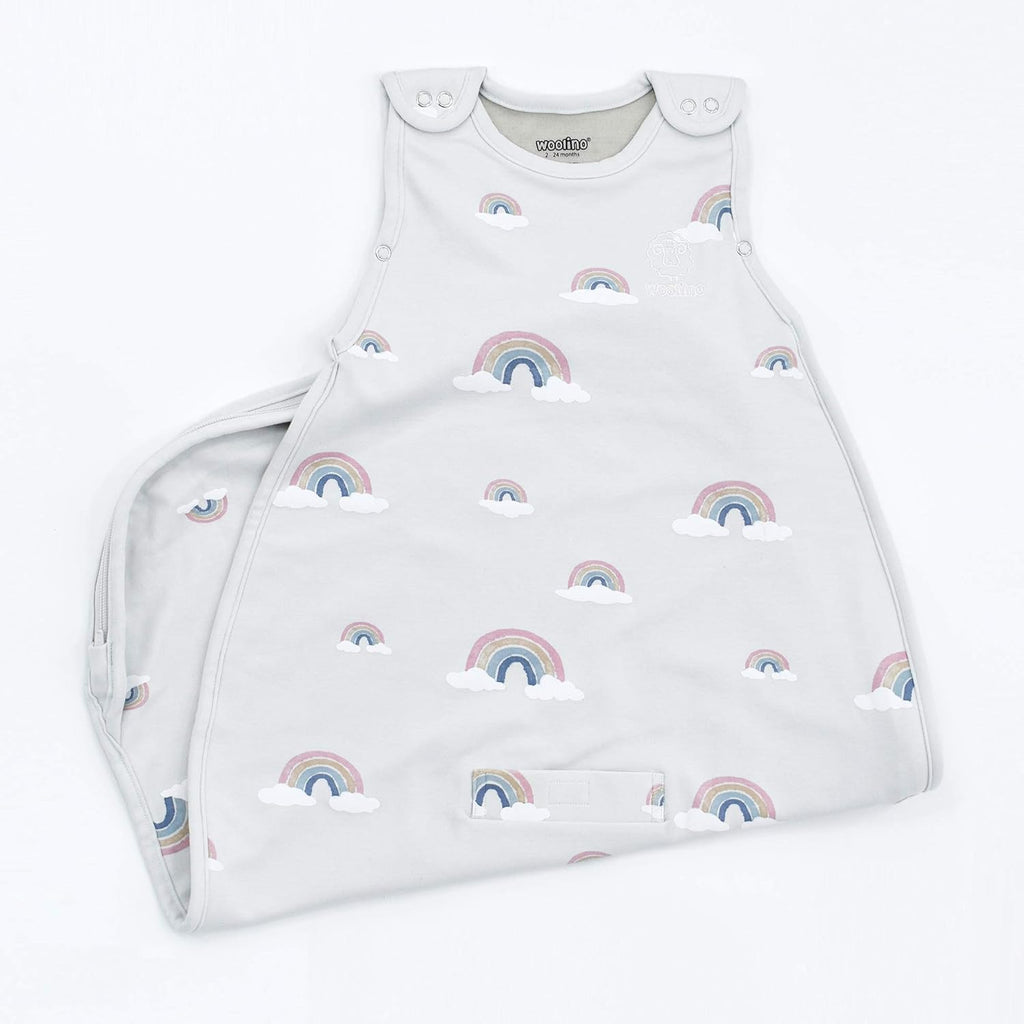 Woolino 4 Season Ultimate Baby Sleep Sack, Merino Wool Baby Sleeping Bag, Organic Cotton Outer, Adjustable 2-24 Months Size Fits Infants & Toddlers - Rainbow
