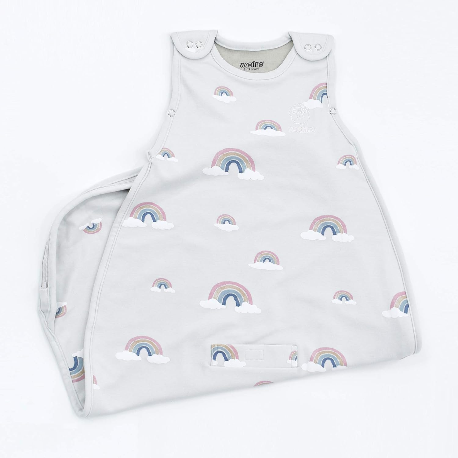 Woolino 4 Season Ultimate Baby Sleep Sack, Merino Wool Baby Sleeping Bag, Organic Cotton Outer, Adjustable 2-24 Months Size Fits Infants & Toddlers - Rainbow