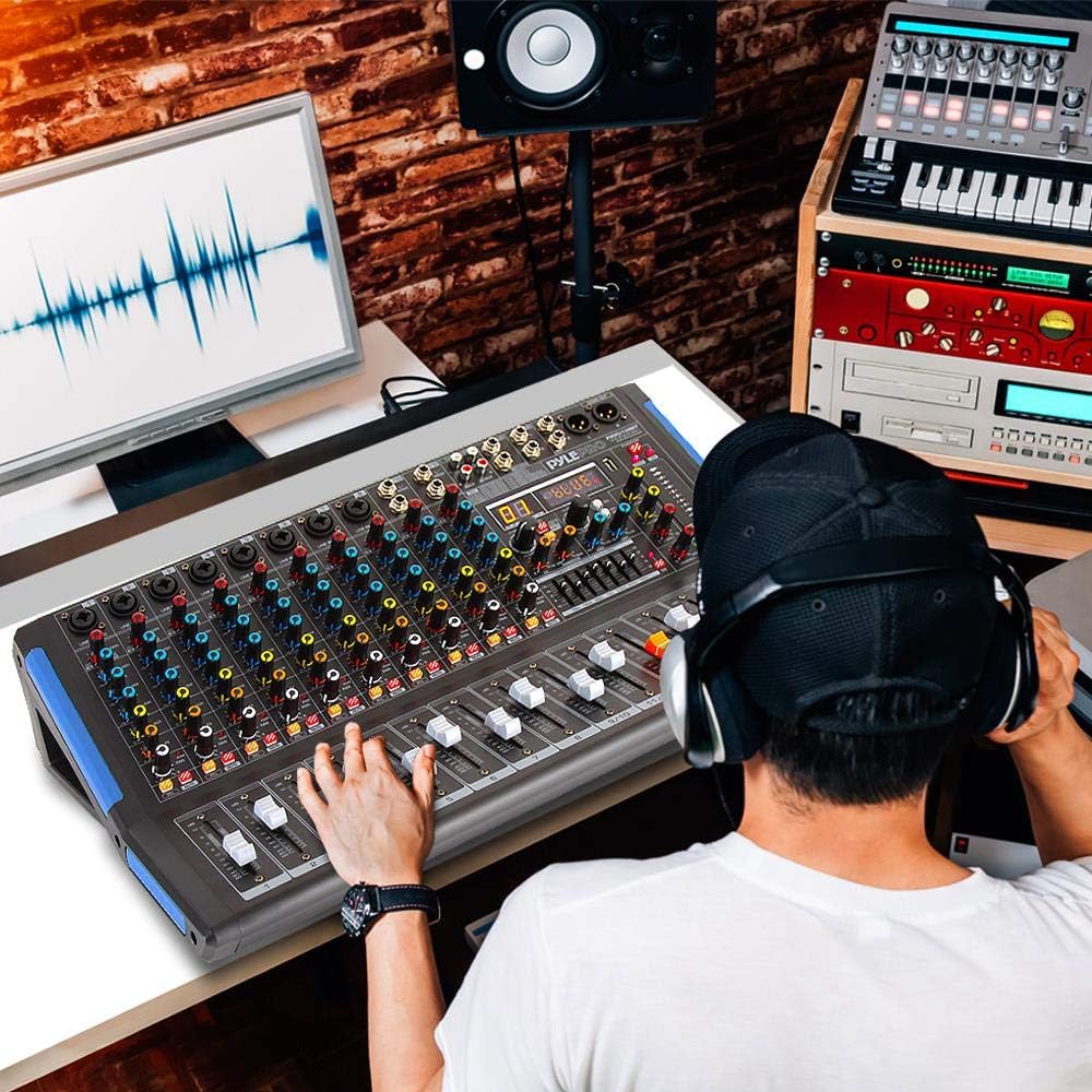 Pyle 4-Channel Bluetooth Studio Audio Mixer-DJ Sound Controller Interface with USB Drive for PC Recording Input, XLR Microphone Jack,48V Power,Input/Output for Professional and Beginners - PMXU46BT