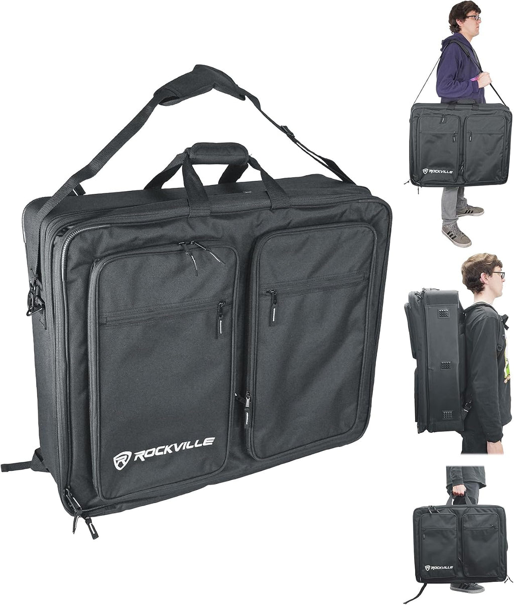 Rockville Bundle: RPM1470 14 Channel 6000w Powered Mixer w/USB, Effects/14 XDR2 Mic Pres Bundle with BP-MIX2621 Padded Mixer Bag Semi Rigid, Interior Straps 26'x21'x 8.5' (2 Items)