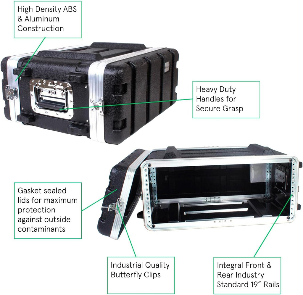 19' Rackmount Flight Case, 12' Depth, Stackable, ABS, Aluminum and Steel Construction (4U)
