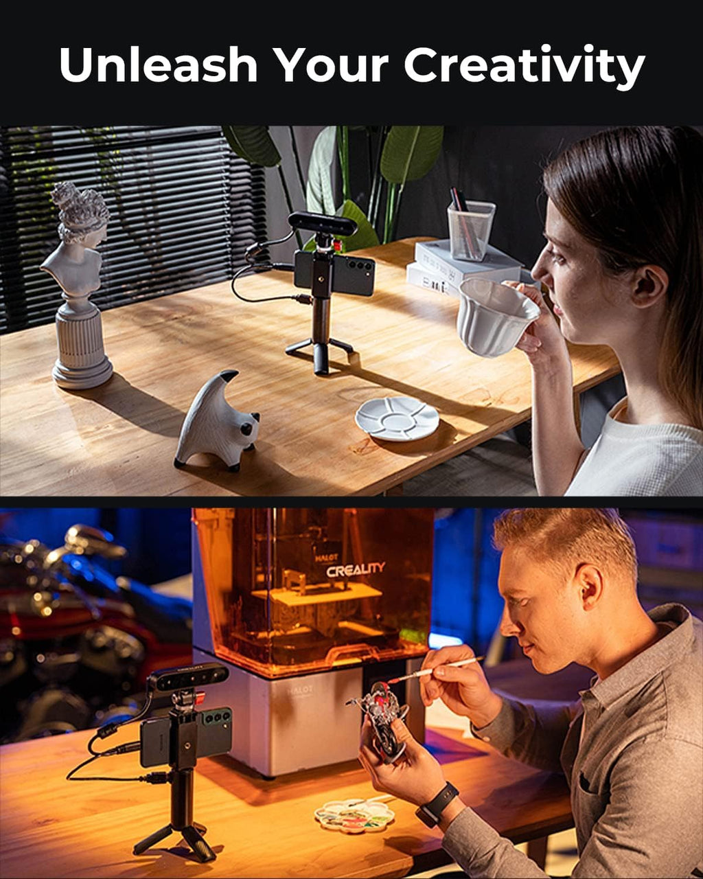 Creality CR-Scan Ferret 3D Scanner for 3D Printing Handheld Scanner 30 FPS Scanning Speed 0.1mm Accuracy Full Color for Android Phone PC Win 10/11