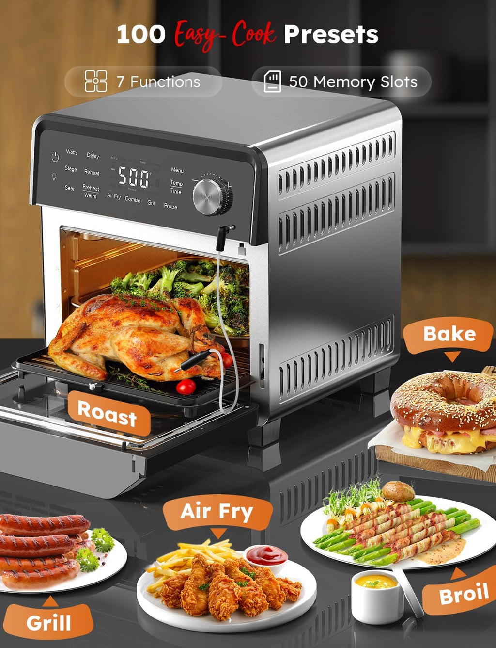 Nuwave Plug-In Grill Air Fryer Oven Combo w/Sheath Heaters, Authentic Char Flavor, 2026 New Convection System, 2X More Even, 100 Presets, Smarter Probe, 50-550°F, Stainless Steel