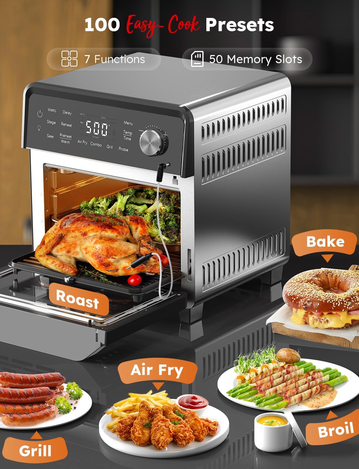 Nuwave Plug-In Grill Air Fryer Oven Combo w/Sheath Heaters, Authentic Char Flavor, 2026 New Convection System, 2X More Even, 100 Presets, Smarter Probe, 50-550°F, Stainless Steel