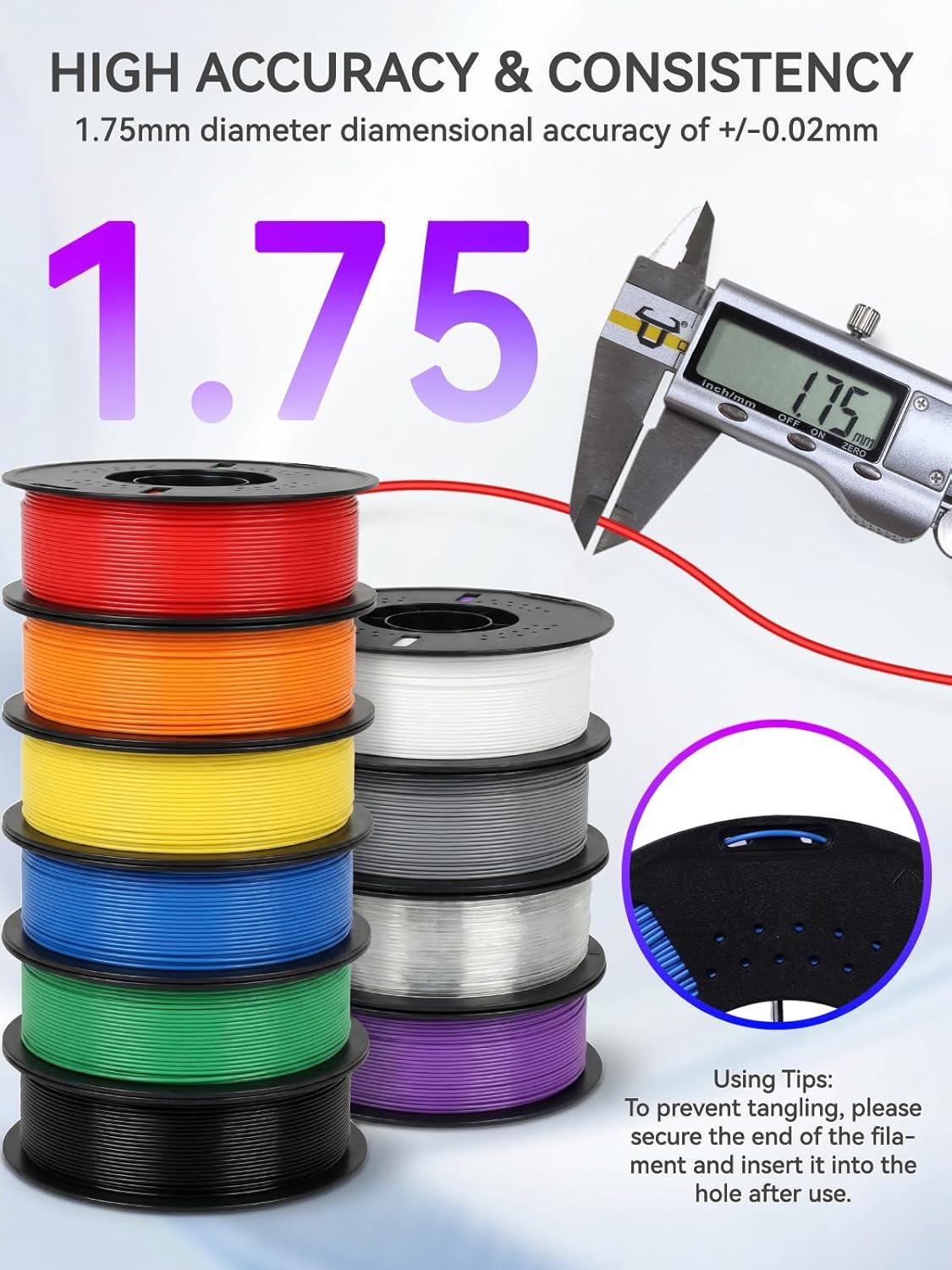 10KG Multicolor PLA+ 3D Printer Filament Bundle, 1.75mm, 10 Colors, Neatly Wound Spools, PLA Plus Fit Most FDM 3D Printer