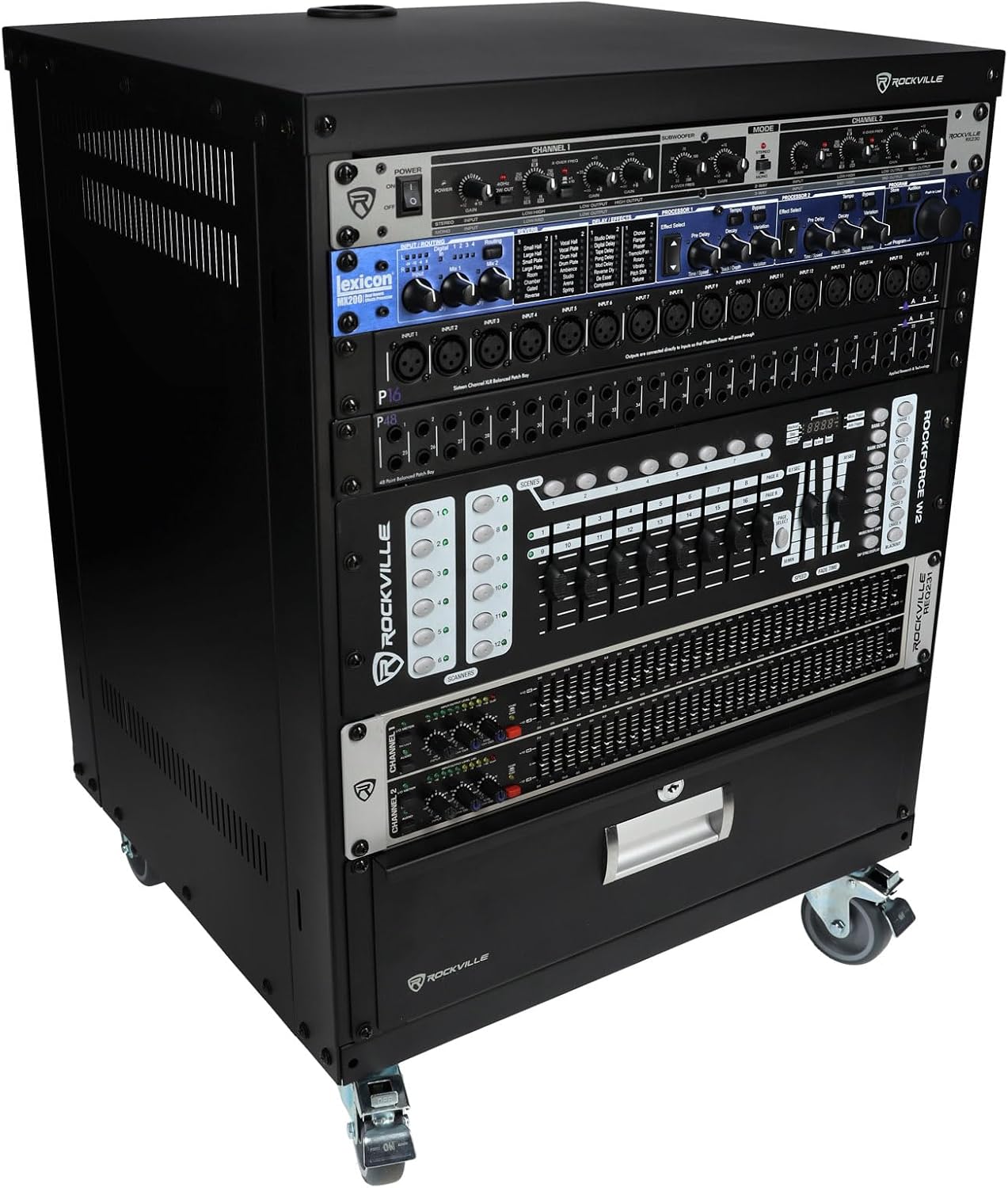 Rockville RR12U 12U Live Sound/Recording Studio Rack Case with Wheels, Reversible Rack Rails, Front & Rear Mounting, Cable Management Ports, 440lb Capacity
