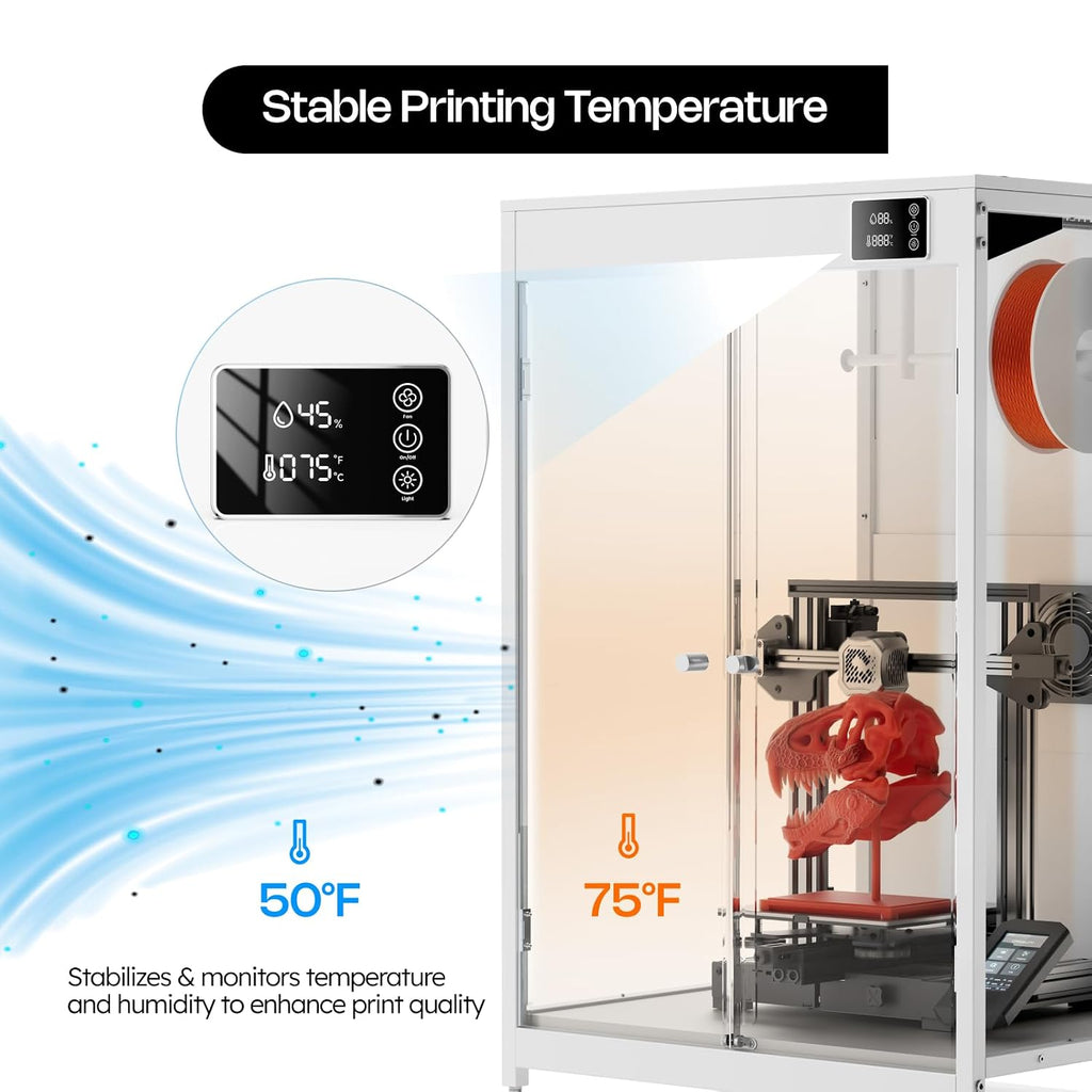 Crafit 3D Printer Cabinet, 3D Printer Enclosure with Ventilation, Thermo-Hygrometer and LED Light, Effectively Noise Reduction, Fits 3D Printers Up to 23''W x 22.4''D x 25.4''H