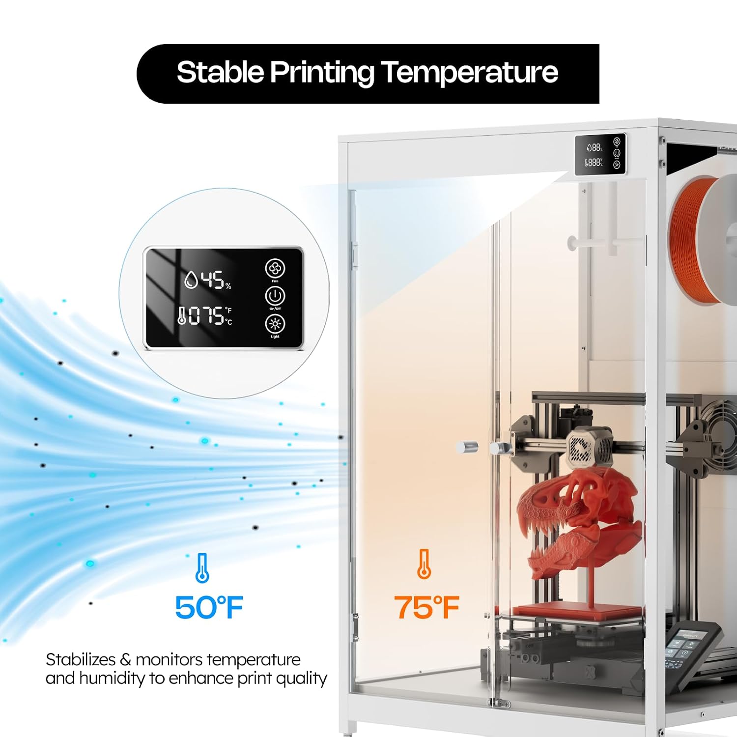 Crafit 3D Printer Cabinet, 3D Printer Enclosure with Ventilation, Thermo-Hygrometer and LED Light, Effectively Noise Reduction, Fits 3D Printers Up to 23''W x 22.4''D x 25.4''H