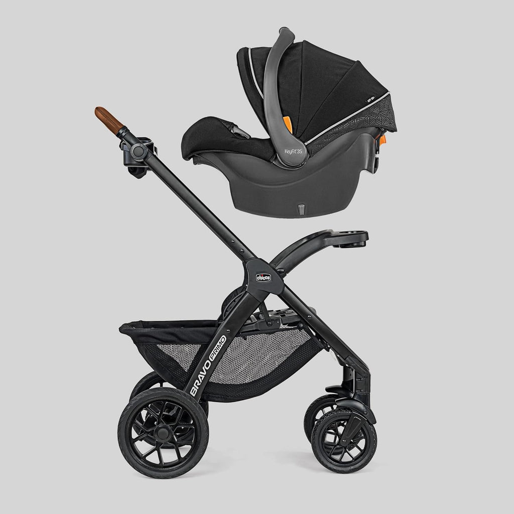 Chicco Bravo Primo 3-in-1 Trio Travel System, Bravo Primo Quick-Fold Stroller with KeyFit 35 Zip Infant Car Seat and Base, Springhill/Black
