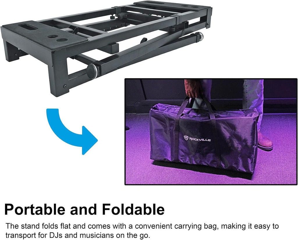 Rockville PKS44 2-Tier Keyboard/DJ Stand, Tabletop, Mic Stand, Detachable Second Tier, Foldable, Steel, Carry Bag, Perfect for DJs, Studios, Live Gigs