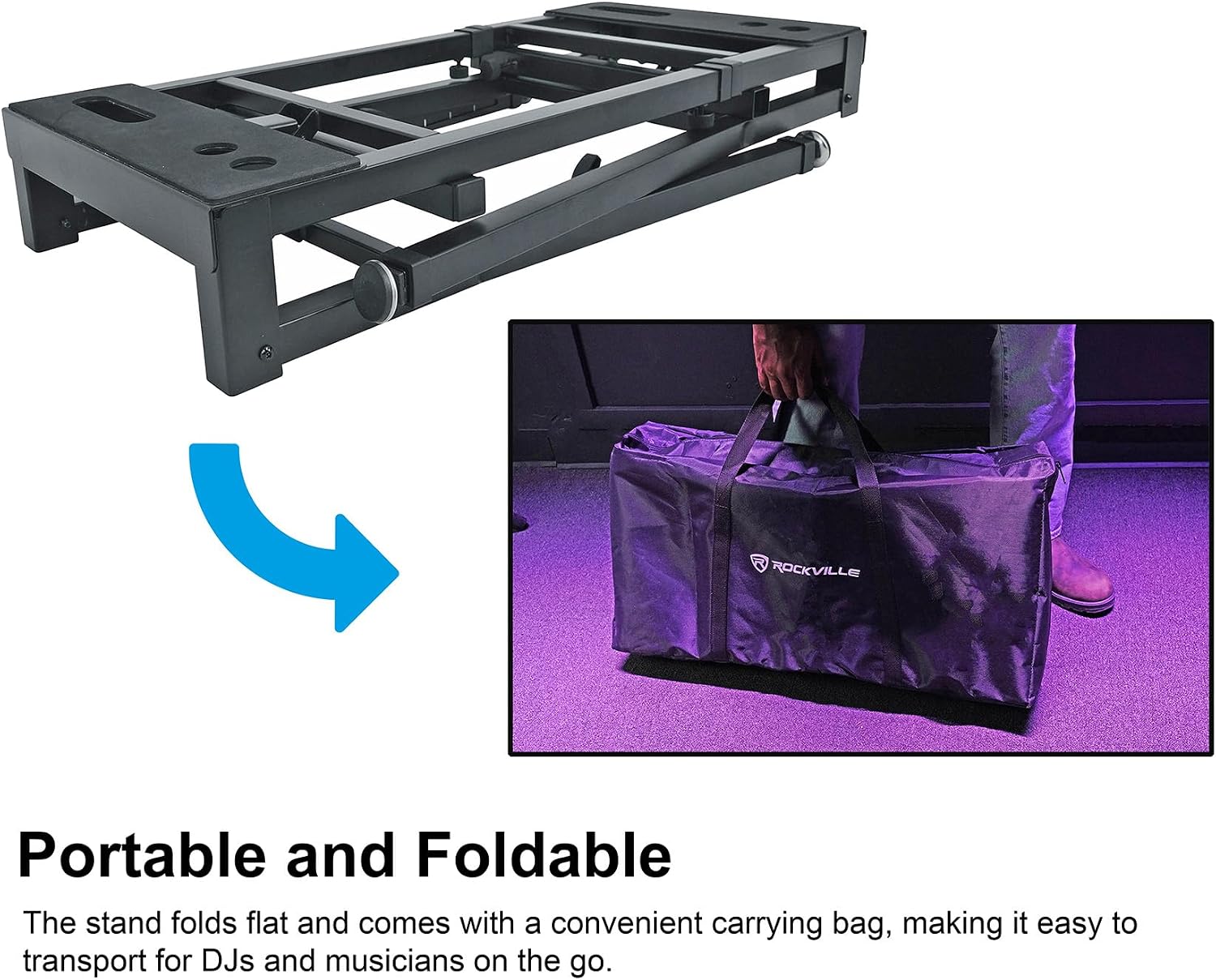 Rockville PKS44 2-Tier Keyboard/DJ Stand, Tabletop, Mic Stand, Detachable Second Tier, Foldable, Steel, Carry Bag, Perfect for DJs, Studios, Live Gigs