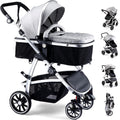 Hagaday Baby Stroller, 2-in-1 Reversible Toddler Seat with Basket Mode, Foldable Infant Stroller with Canopy, One Button Brake, Adjustable Handle, Newborn Pushchair (Gray)