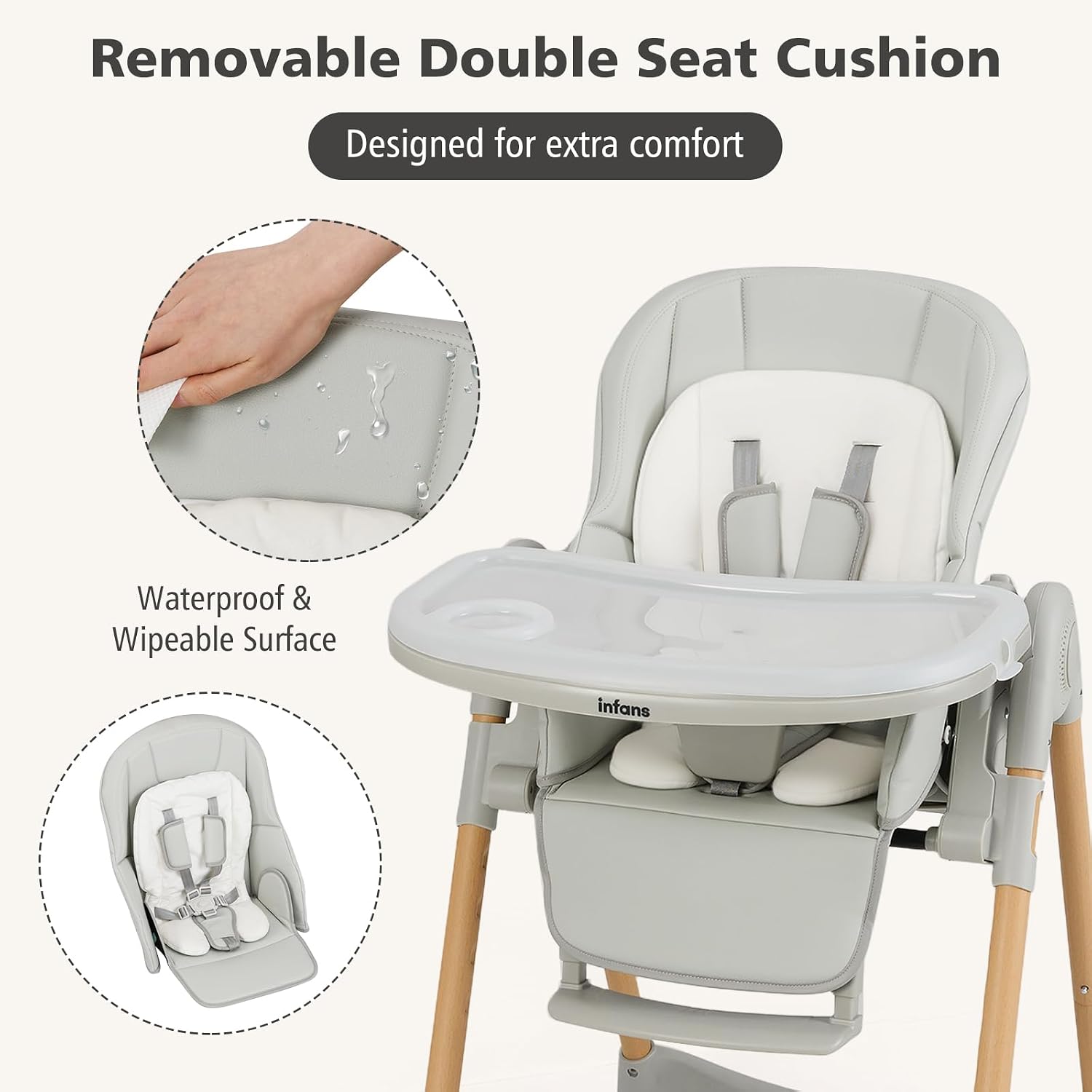 INFANS Baby High Chair, High Chairs for Babies & Toddlers with Adjustable Height Backrest Footrest Removable Tray, Easy to Clean PU Seat Convertible Quick Folding Portable Highchair