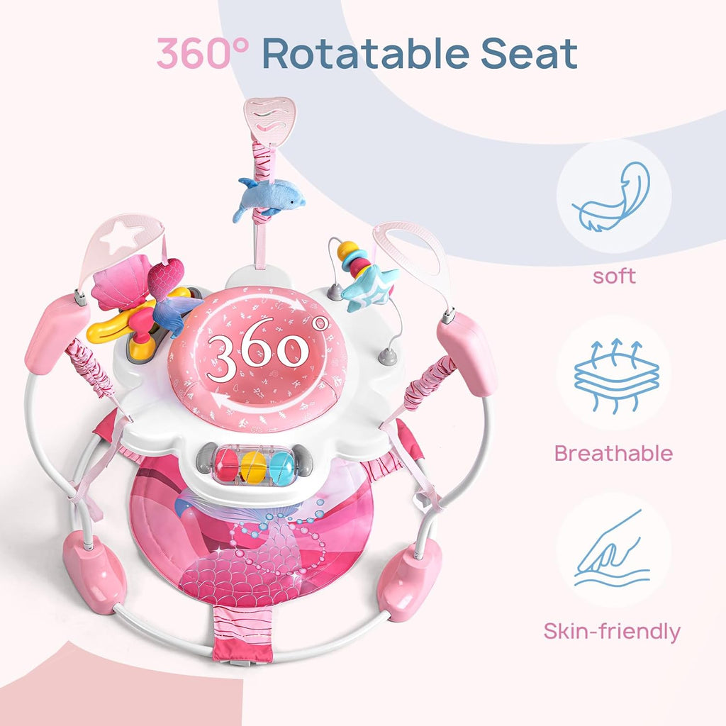 Baby Activity Center, Baby Jumper Activity Center with Music, Interactive Toys, 360° Rotating Seat, 3 Adjustable Heights, Infant Activity Jumper for 6+ Months (Mermaid)