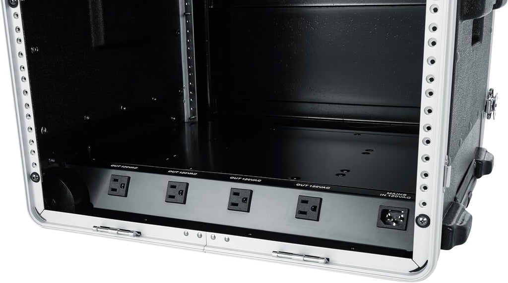 Gator Cases Lightweight Molded 10U Rack Case with Built-in Power Supply, Heavy Duty Latches, Retractable Tow Handle, and Recessed Wheels, 19.25' depth (GRR-10PL-US)