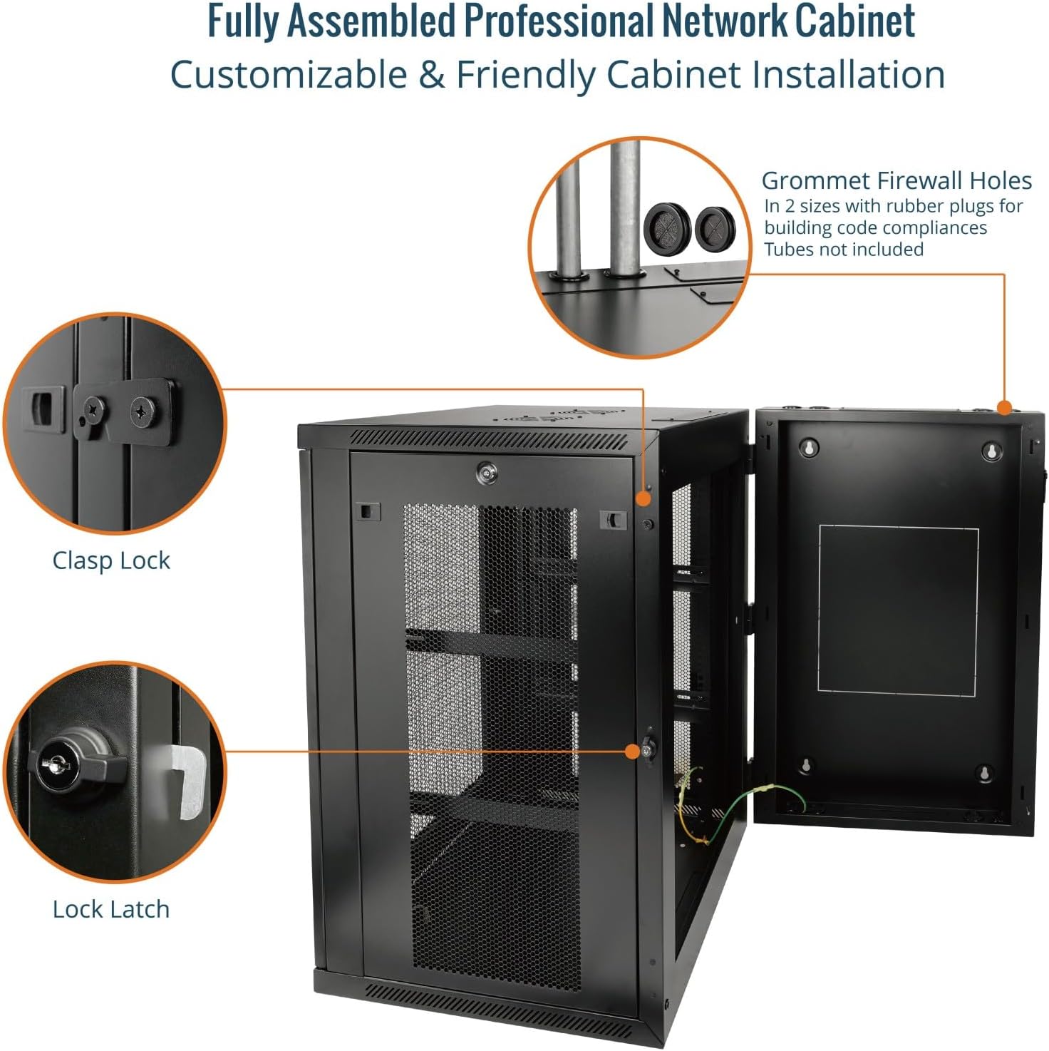 Tecmojo Fully Welded Server Cabinet, 18U Wall Mount Rack, 27.6inch Depth Network Rack, Mesh Door, Swing Out, Load Bearing 242lbs (110 kg), Network Cabinet for 19in Computer/AV/Data/IT Equipment