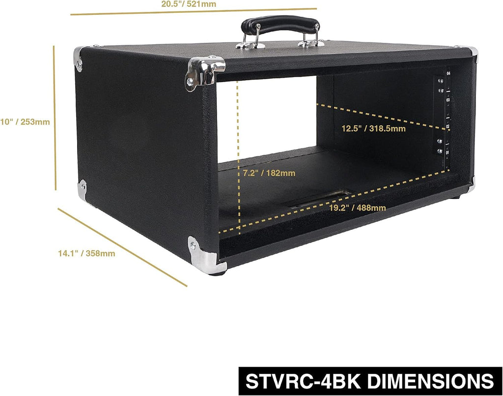Sound Town Vintage 4U Amp Rack Case, 12.5' Depth with Rubber Feet, Dust Cover, Kickstand, Black (STVRC-4BK)