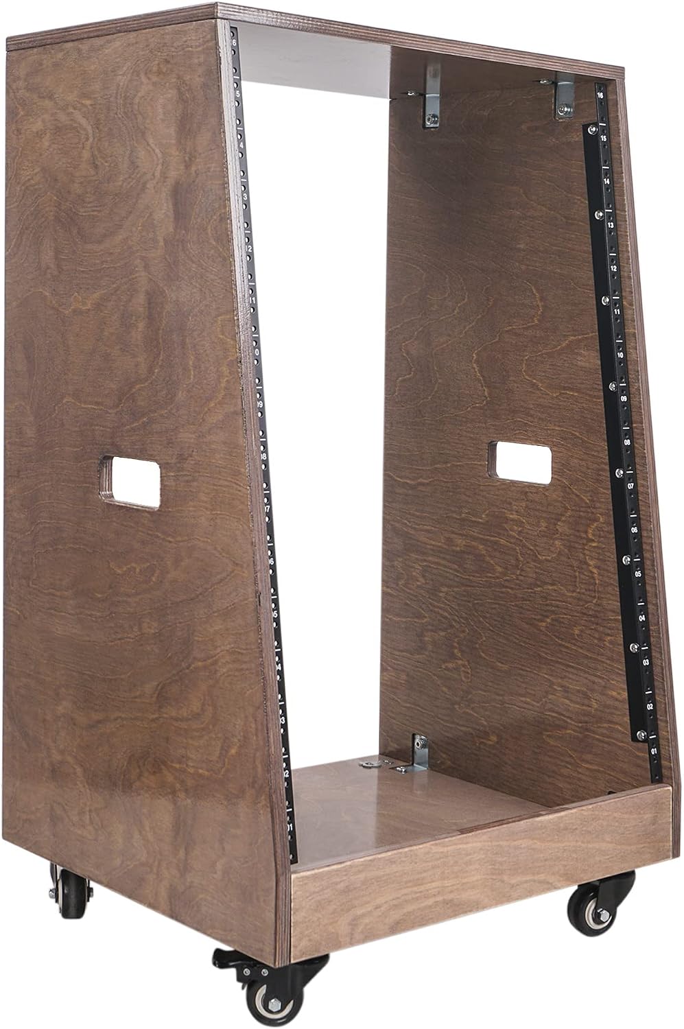 Sound Town DIY Solid Baltic Birch Plywood Slanted 16U Studio Rack, Weathered Brown, Rubber Feet, Casters (SDRK-16TB)