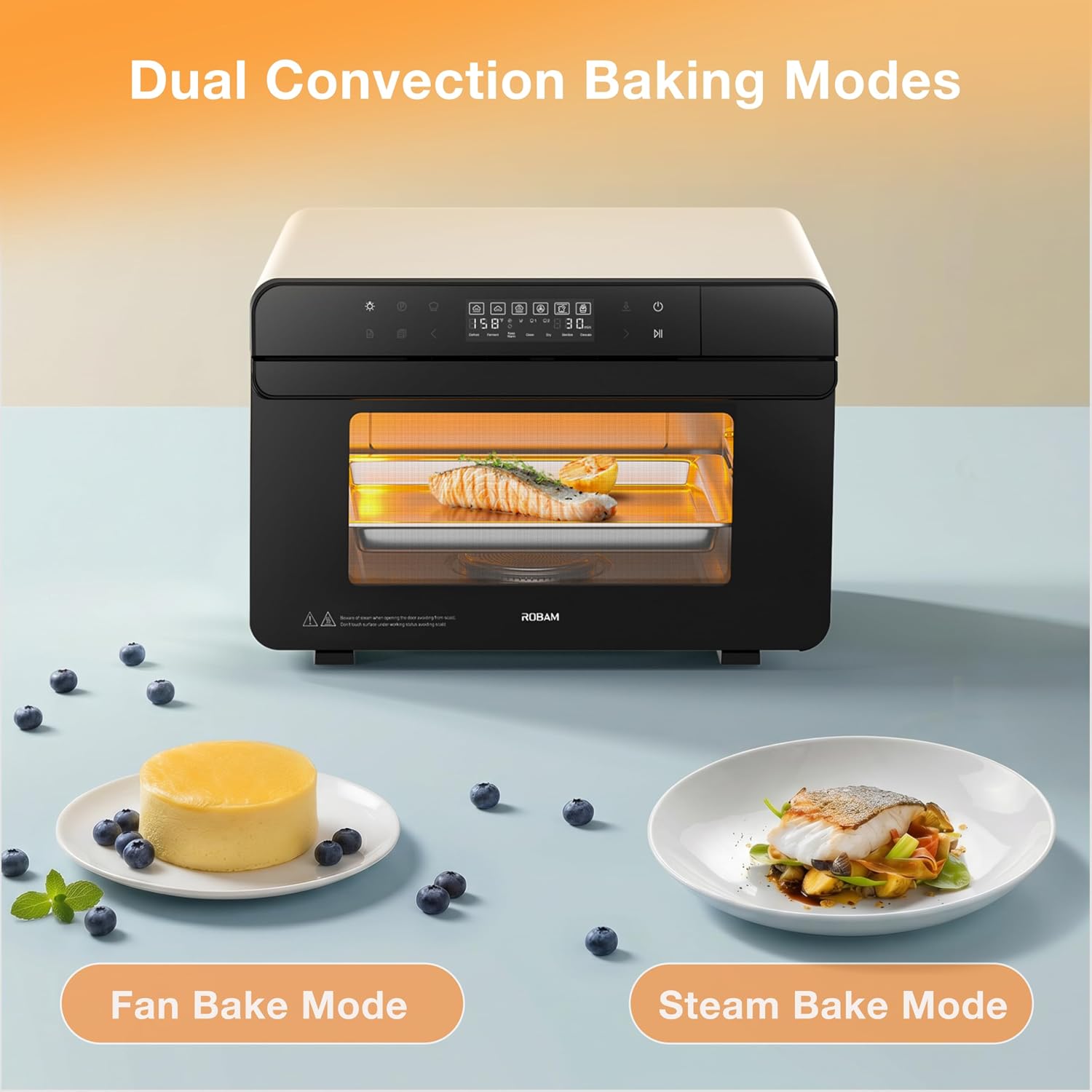 ROBAM Toaster Oven Air Fryer Combo R-BOX Green, 23QT Countertop Convection Steam Oven, Rapid Steam, Bake, Air Fry, Broil, Dehydrate, Defrost, Ferment, Steam Self-Clean, Touchscreen Control
