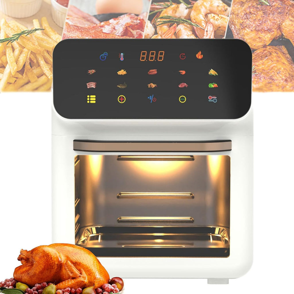15l Large Air Fryer Toaster Oven Combo, Multi-Function Convection Oven, 1350w Smart Visual Air Fryer, Oil-Free Fryer With 10 Presets, Time And Temperature Adjustable, Led Touch Screen,White