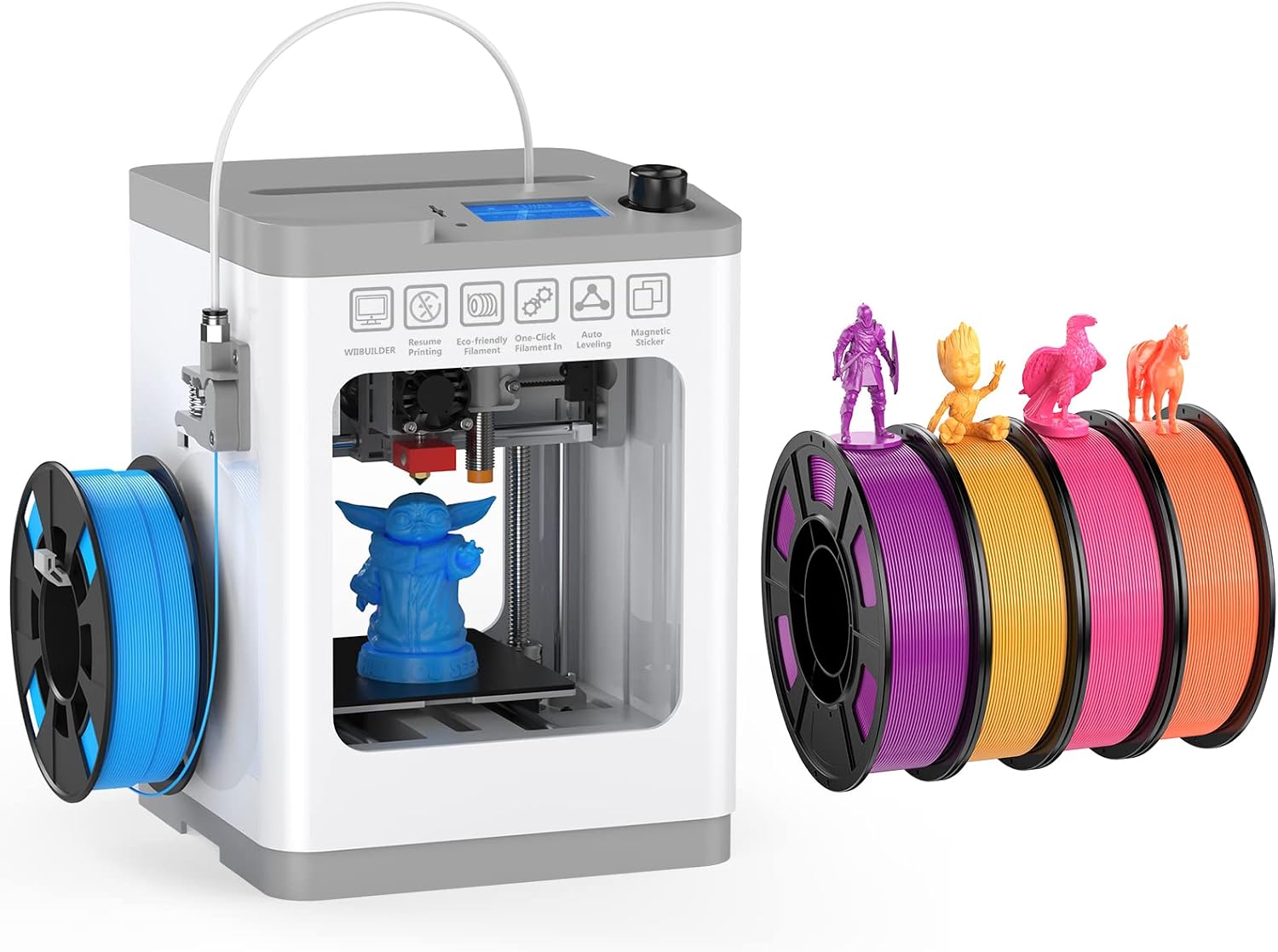 HEPHI3D Tina2 3D Printer Kit Fully Assembly and 4 Colors PLA Filament Bundle, Auto Leveling Mini 3D Printers for Beginners, Office, School and Home