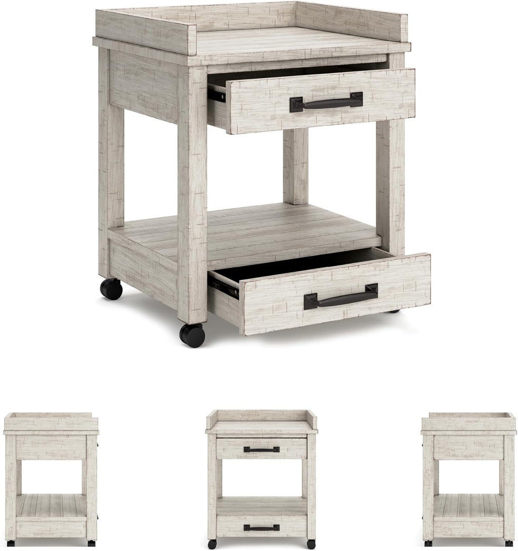 Signature Design by Ashley Carynhurst Rustic Farmhouse Printer Stand with Casters, Whitewash
