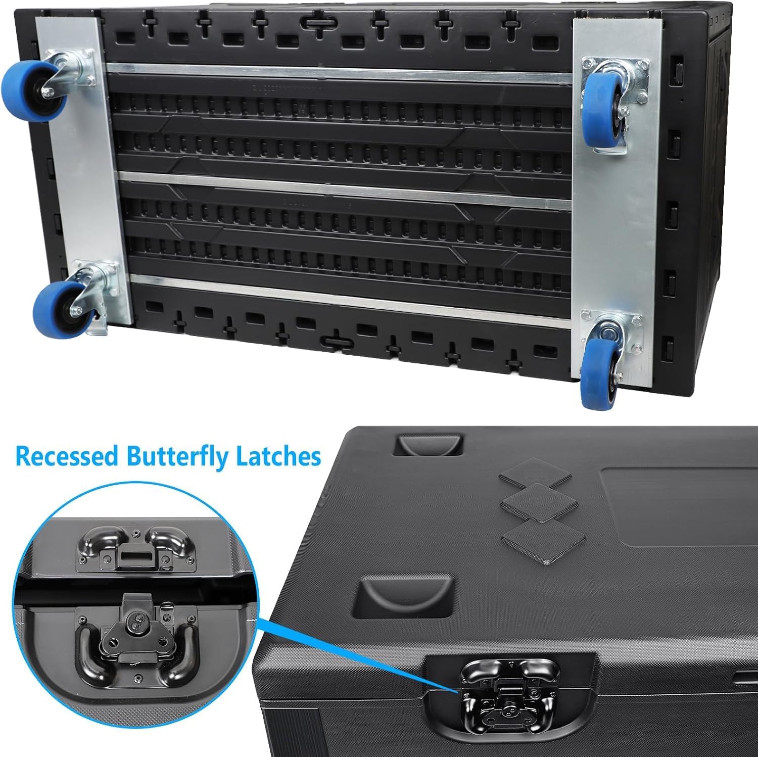 Diandian Cable Trunk Road Case with Wheels and Divider, 44' x 22' x 24' Stackable Heavy Duty ATA Rolling Utility Road Case, for Pro Audio & DJ Equipment Storage, Transport for Touring with Casters