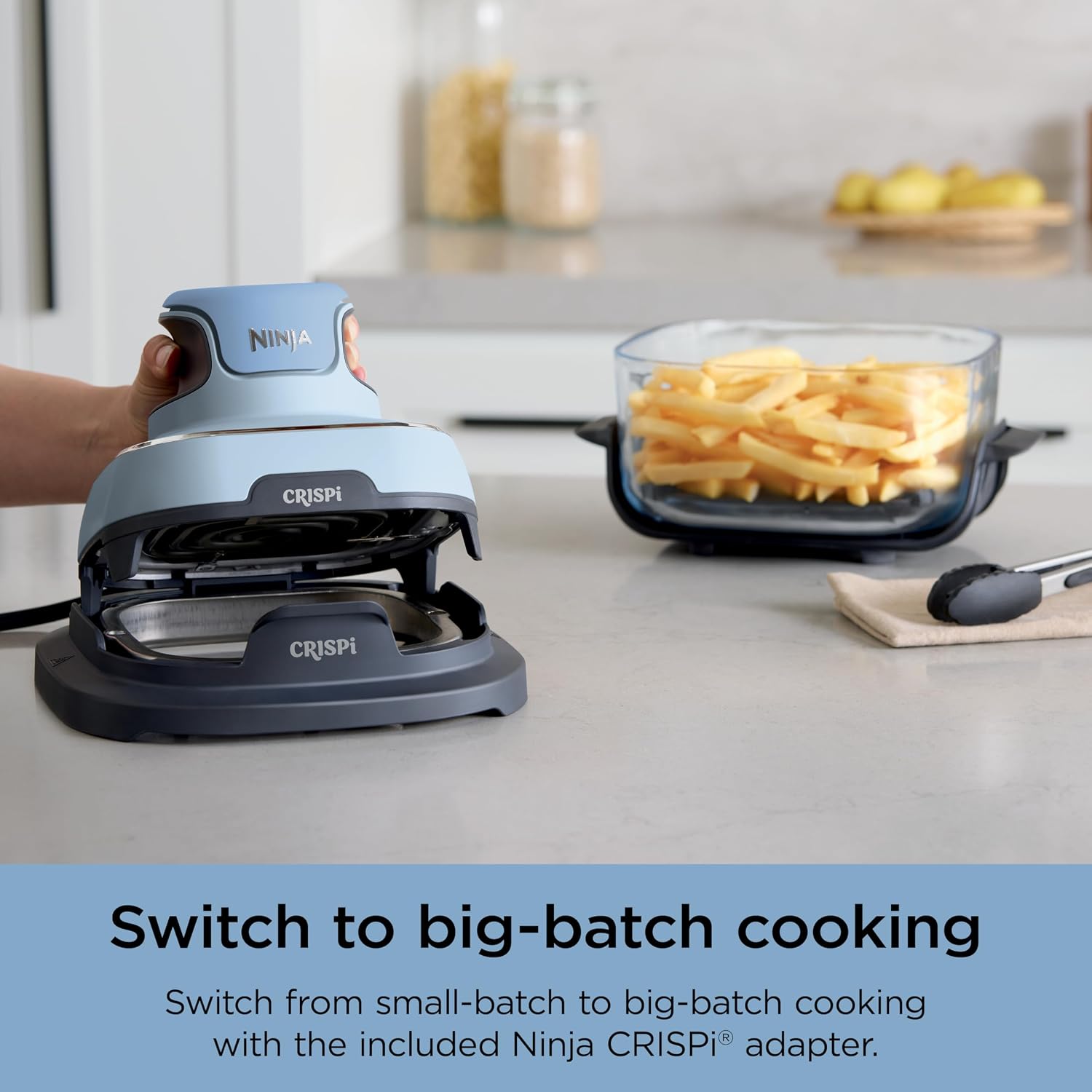 Ninja Crispi 4-in-1 Glass Air Fryer | 450°F | Non-Toxic | 4QT & 6-Cup Glass Containers w/Lids | Microwave, Freezer, Dishwasher Safe | Max Crisp, Air Fry, Bake, Recrisp | Periwinkle | FN101PL