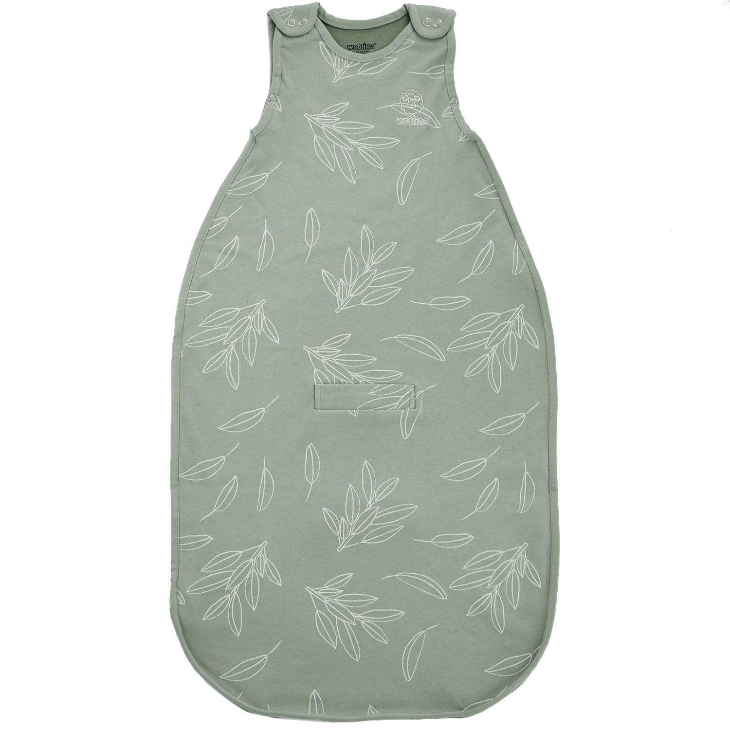 Woolino 4 Season Ultimate Baby Sleep Sack – Merino Wool Baby Sleeping Bag, Organic Cotton Outer, Temperature Regulating Wearable Blanket, All Season, 2 Months–2 Years - Sage