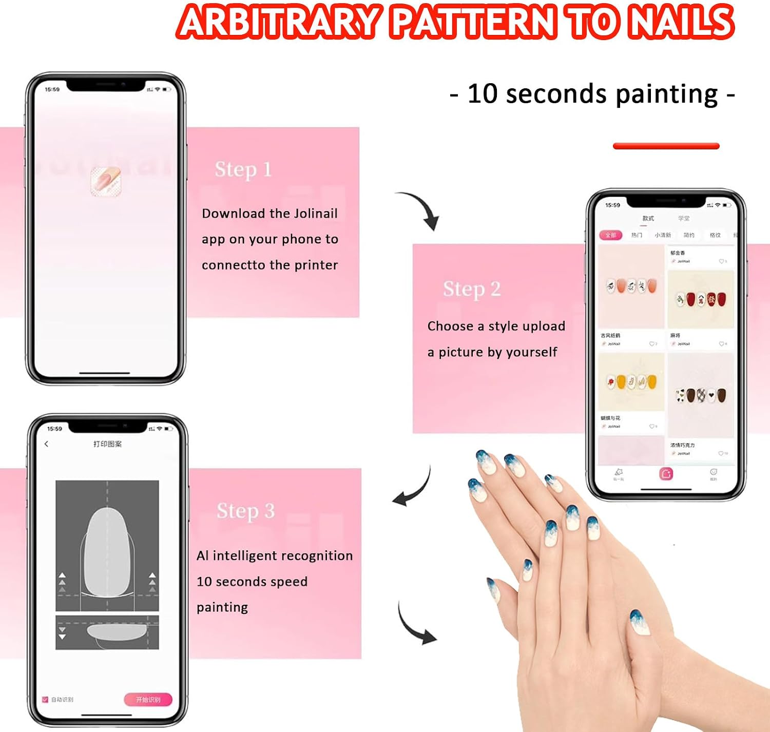 Digital Mobile Nail Art Printer,3D Nail Printing Robot Nail Art Printing Machine, Support APP/DIY, Fast Drawing in 10S, Portable Nail Painting Machine for Girls' Home Nails