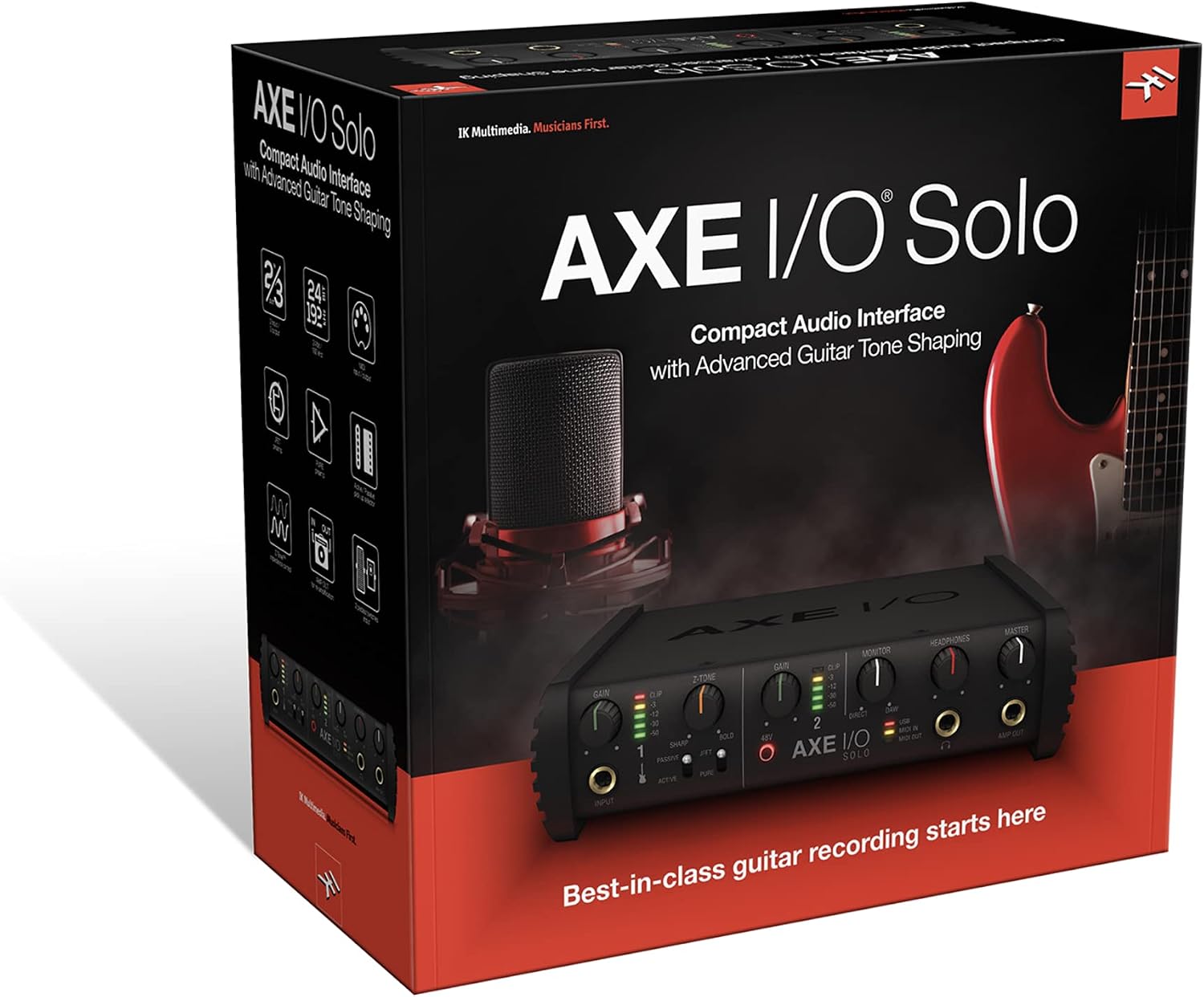IK Multimedia AXE I/O SOLO premium 2-in 3-out 24-bit, 96 kHz USB audio interface for Mac/PC with advanced guitar tone shaping, Hi-Z re-amp out and massive AmpliTube and TONEX software bundle