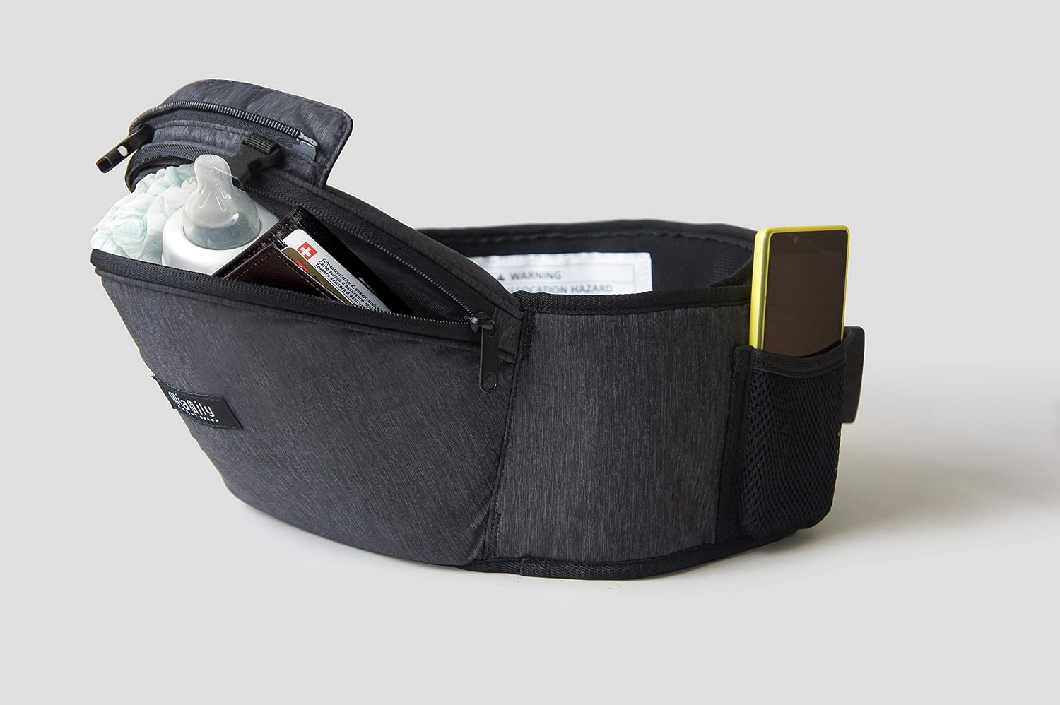 MiaMily Ergonomic Hip Seat Baby Carrier, 6 Carry Positions, Newborn to Toddler, Lumbar Support, Adjustable Waist Belt, Hipster Plus, Charcoal Grey
