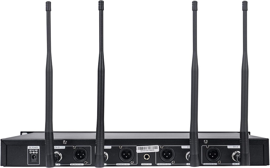 Sound Town 200 Channels UHF Wireless Microphone System with Metal Rack Mountable Receiver, 4 Lavalier Mics, 4 Bodypack Transmitters and Auto Scan, for Church, School, Meeting (NESO-SU4LL)
