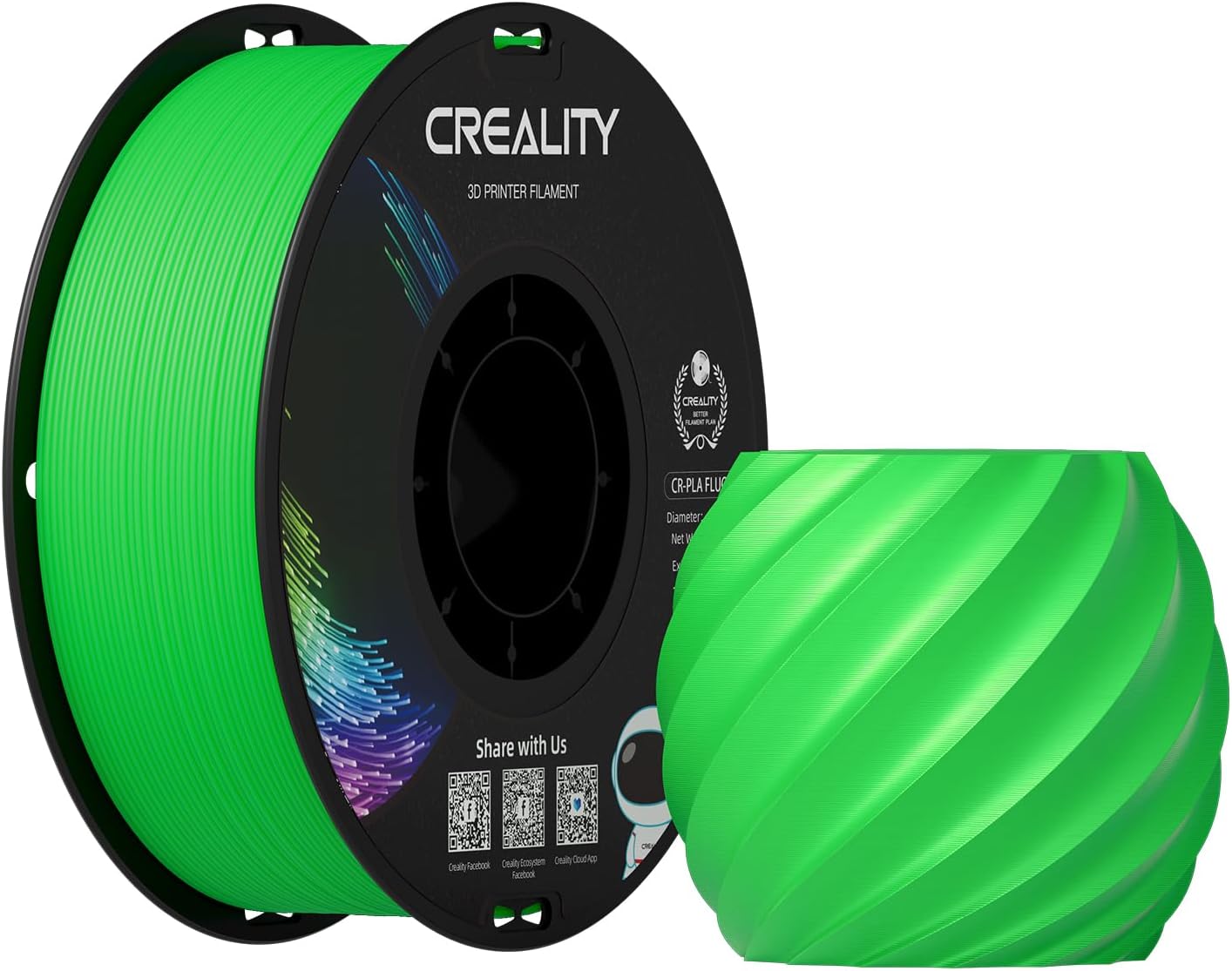 Creality PLA Filament 1.75mm Fluorescent Green, 3D Printer Filament 1kg (2.2lbs) Spool, High Toughness & Warp-Free, Dimensional Precision ±0.03mm, Printing Filament for All FDM 3D Printers