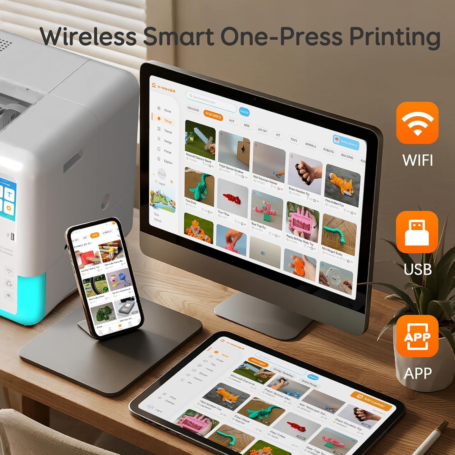 AOSEED 3D Printer for Kids & Beginners, AI-Powered Fully Assembled 3D Printer with Up to 400mm/s Speed, Auto Leveling, 15 Mini Apps, Includes 8 PLA Filaments for Home and School Use, X-MAKER AI+