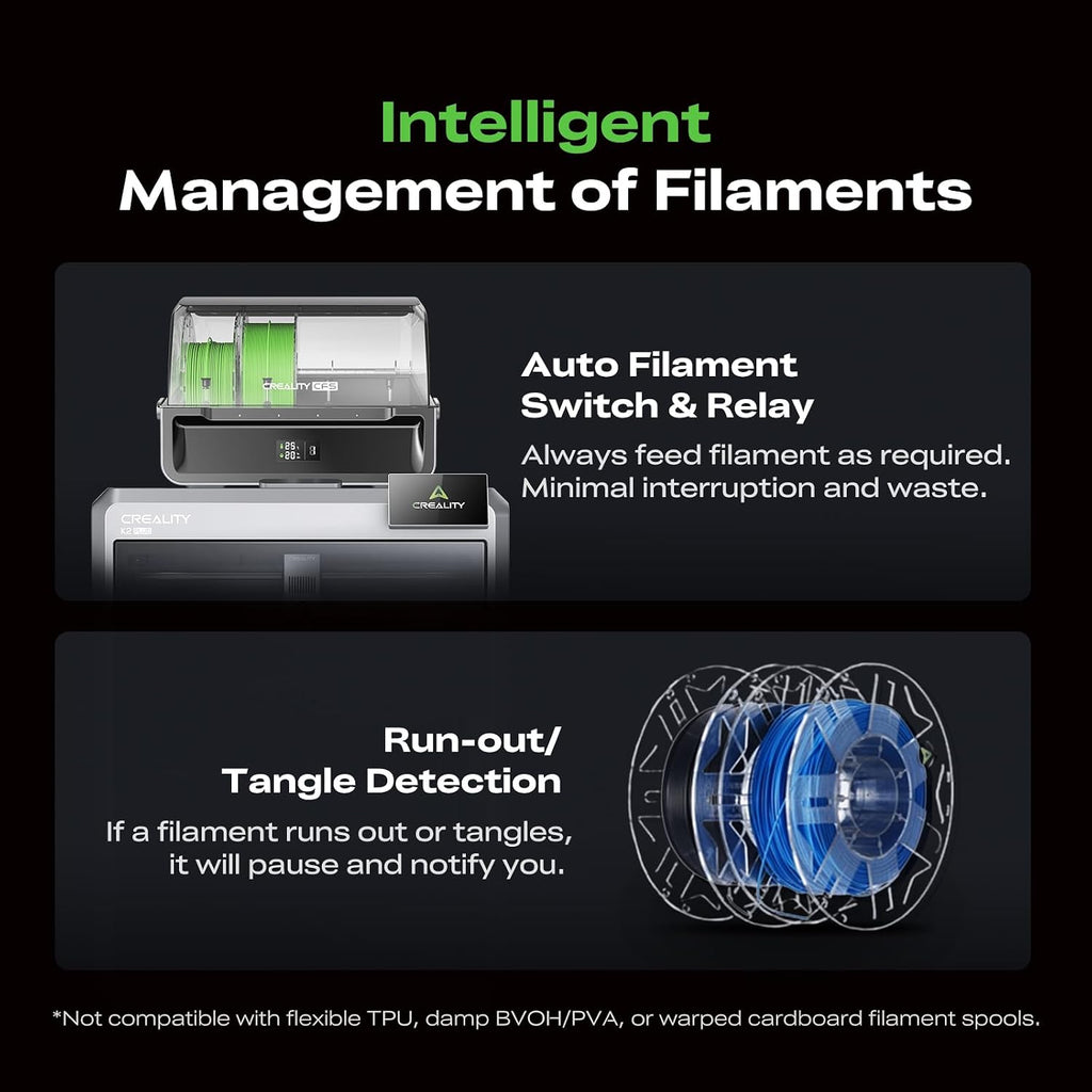 Creality CFS Multi Color Auto Filament System Anti-Moisture Filament Storage Auto-Switch & Run-Out Alerts 4-Channel Parallel Printing 16 Colors 3D Printing for K2 Plus, Hi 3D Printer